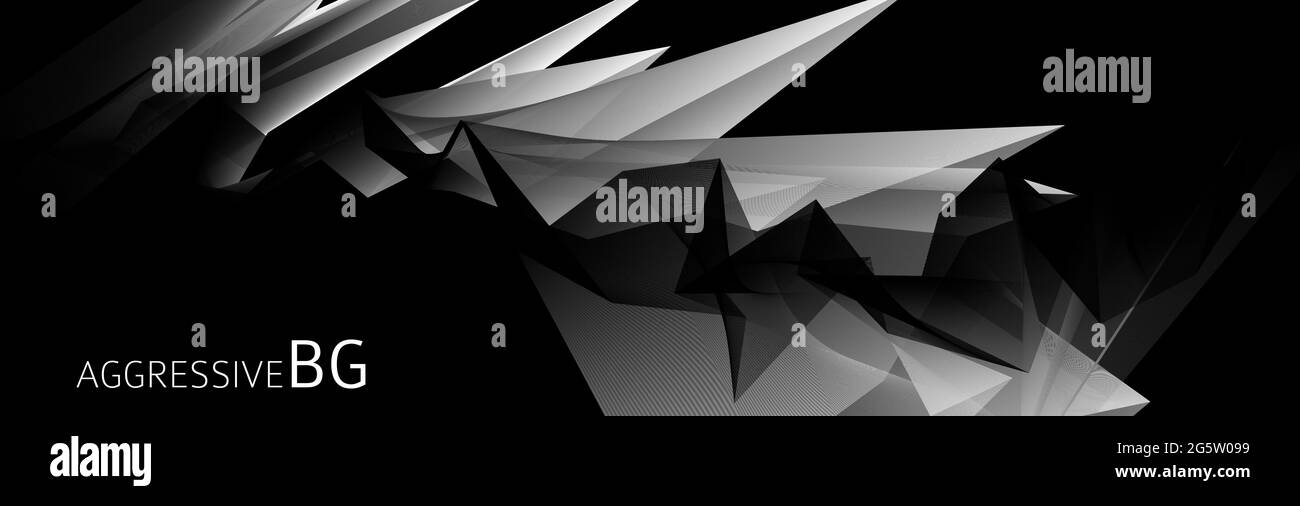 Abstrakter, aggressiver Schwarz-Weiß-Hintergrund mit scharfer polygonaler Form. Breites Vektorgrafikmuster Stock Vektor