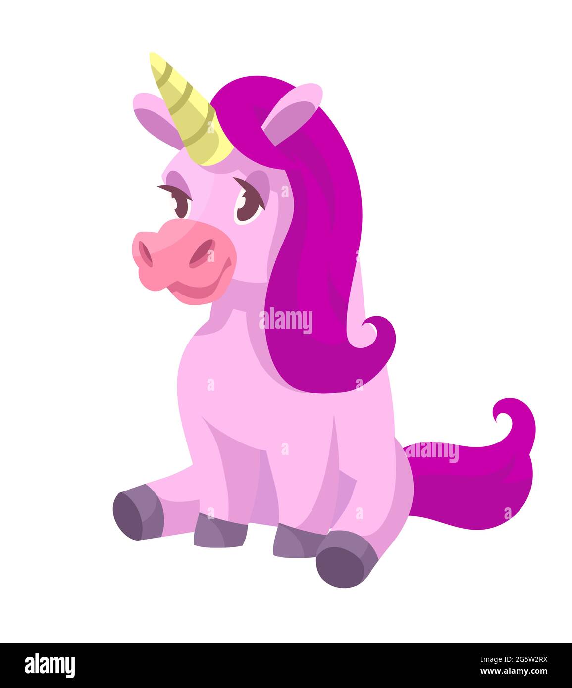 Sitzend niedliches Einhorn. Märchenfigur im Cartoon-Stil. Stock Vektor
