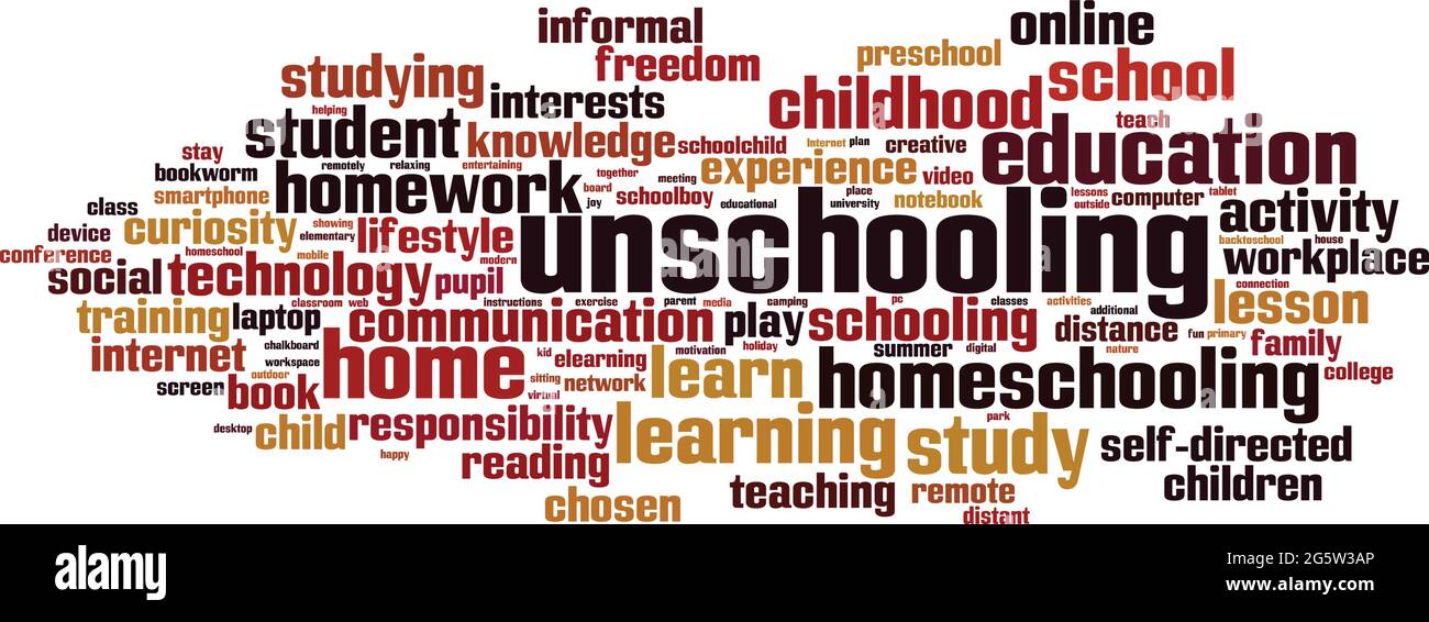 „Unschooling Word Cloud“-Konzept. Collage aus Worten über Unschooling. Vektorgrafik Stock Vektor