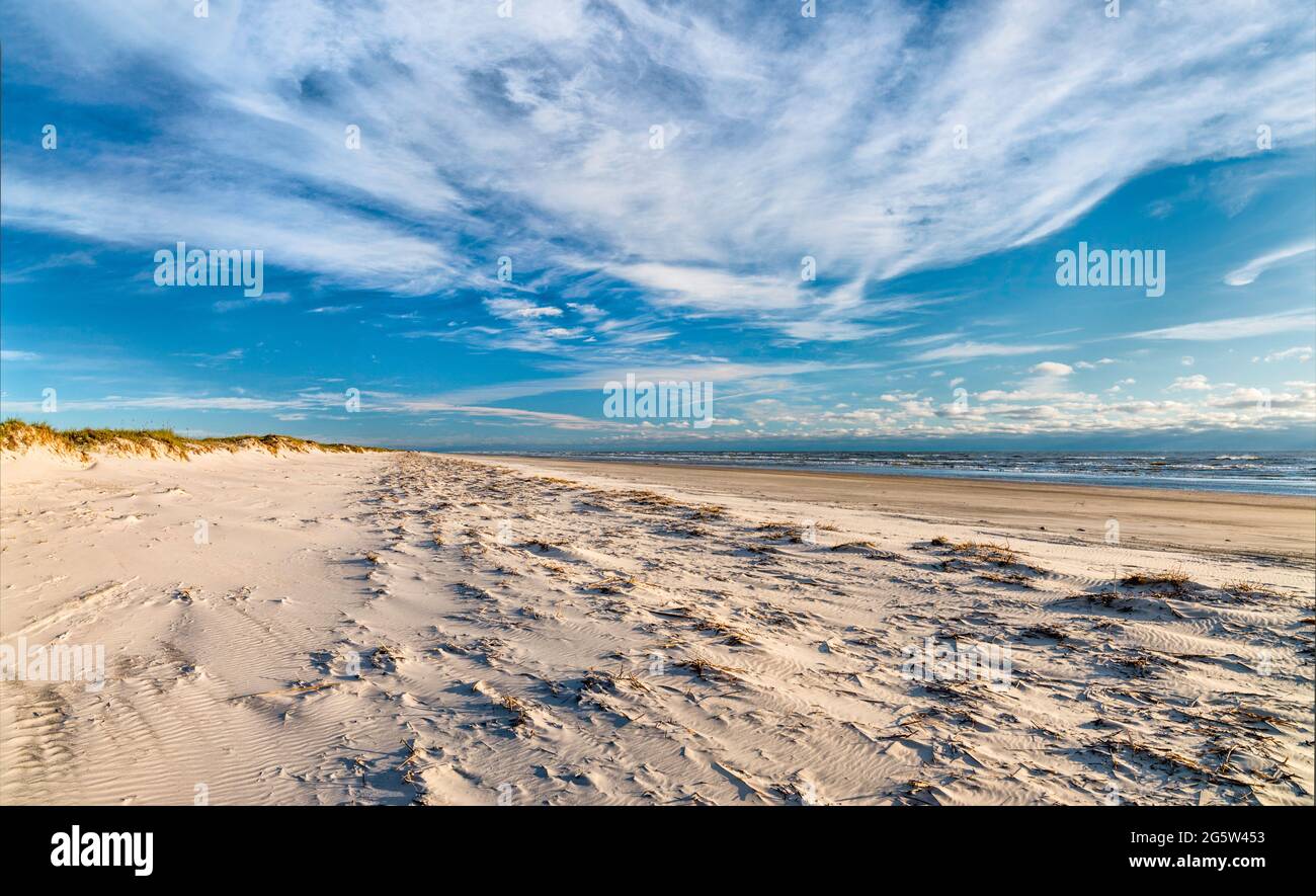 Golfküstenstrand bei Ebbe, Padre Island National Seashore, in der Nähe von Corpus Christi, Texas, USA Stockfoto