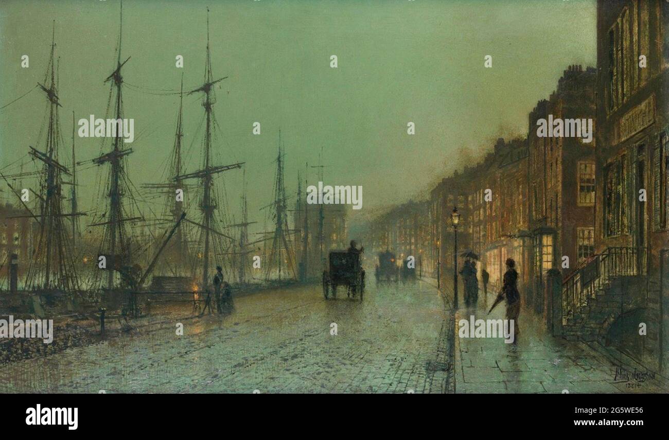 John Atkinson Grimshaw Kunstwerk mit dem Titel Glasgow Docks aus 1881. Stockfoto