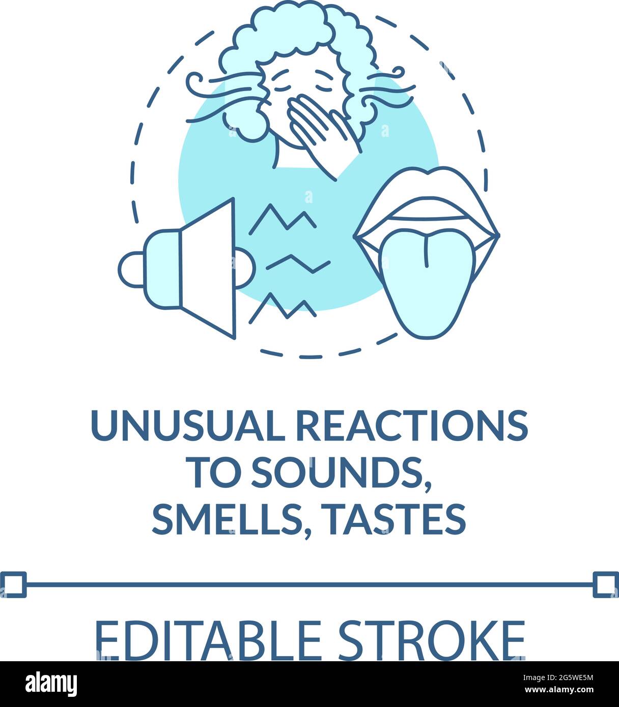 Symbol für das Konzept der sensorischen Empfindlichkeit. Autismus Symptom abstrakte Idee dünne Linie Illustration. Überempfindlichkeit gegenüber Lärm, Menschenmengen, Temperaturen. Vektor isoliert Stock Vektor