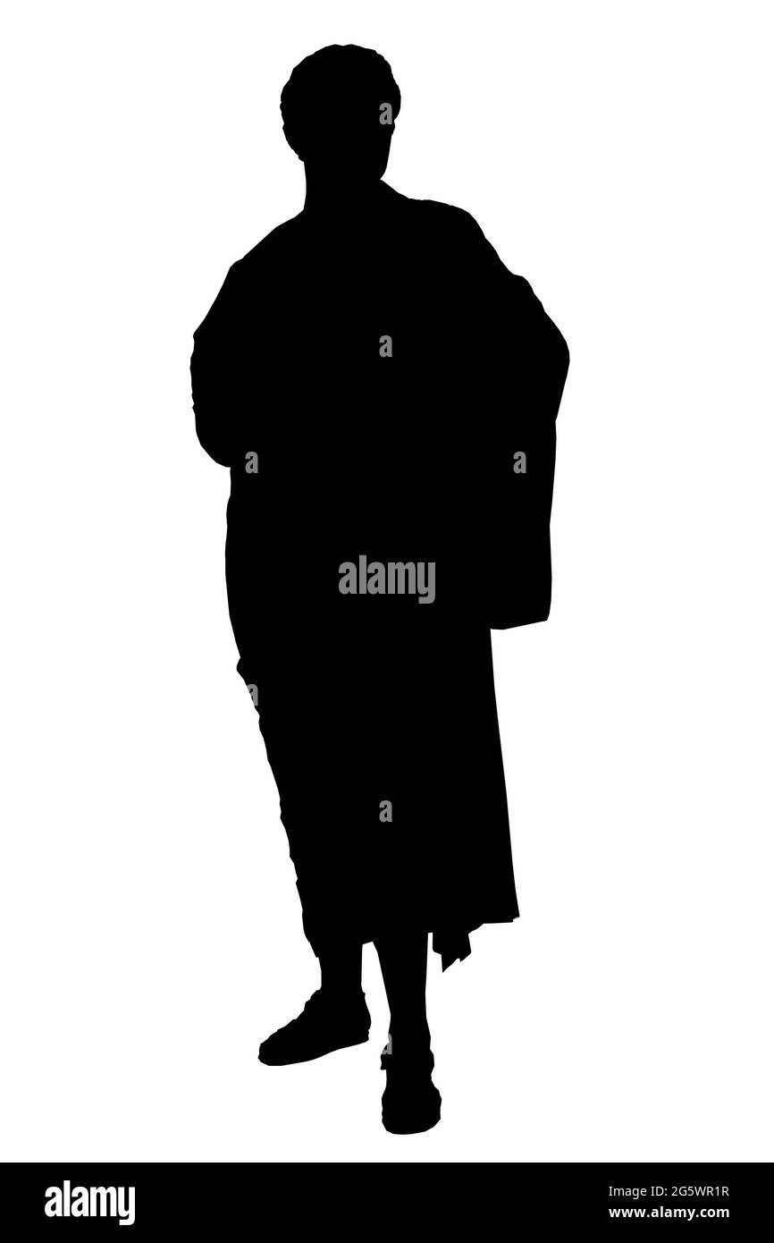 Silhouette eines Mannes in einer Robe isoliert auf weißem Hintergrund gekleidet. Vektorgrafik. Stock Vektor