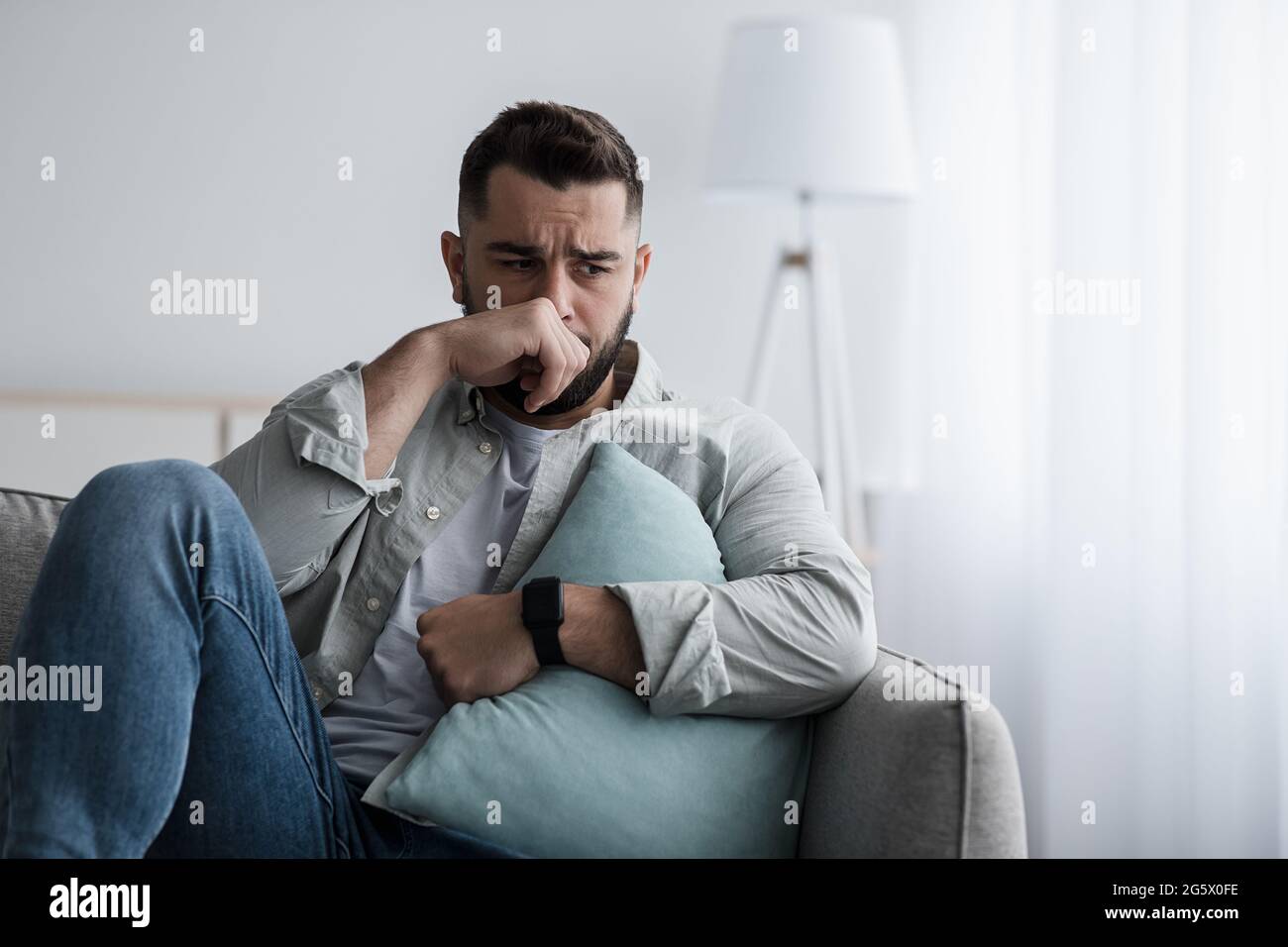 Ausdruck von negativen Emotionen, Stress, Depressionen, Leiden und psychischen Problemen Stockfoto