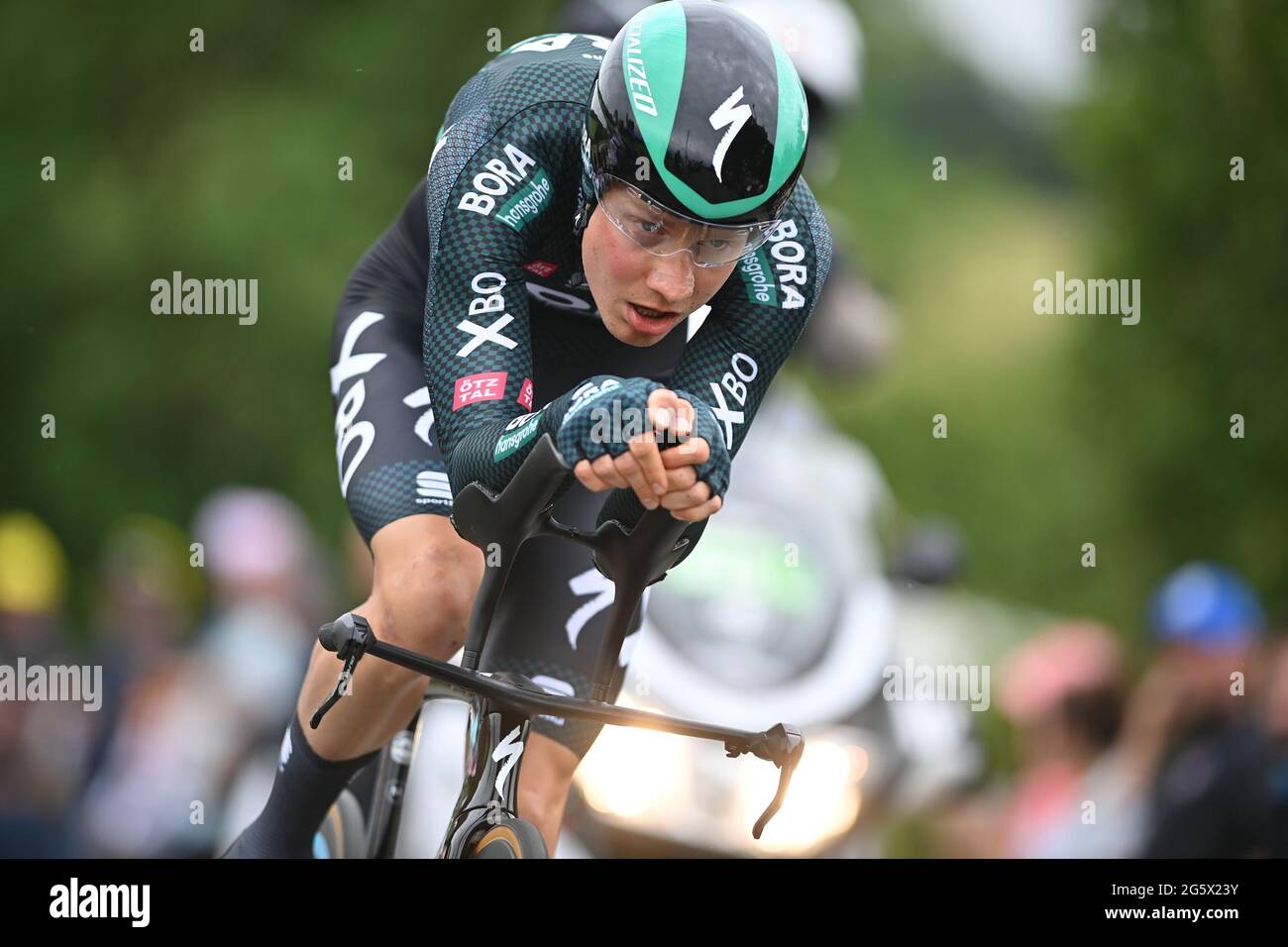Der Niederländer Wilco Kelderman von Bora-Hansgrohe zeigte sich während der fünften Etappe der 108. Auflage des Radrennens der Tour de France, 27,2 km in Aktion Stockfoto