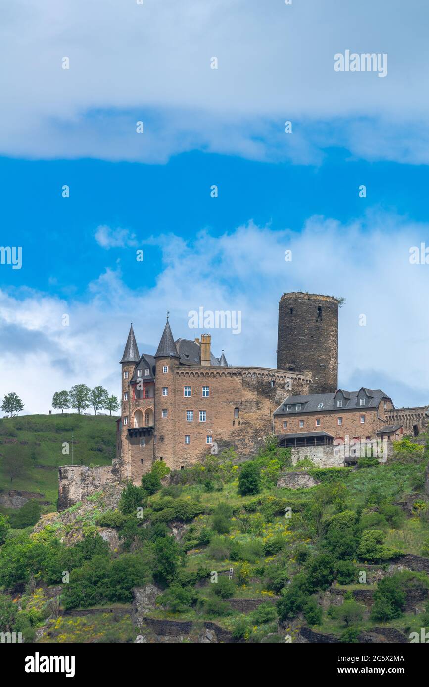 Schloss Katz aus dem 14. Jahrhundert, St. Goarshausen, Oberes Mittelrheintal, UNESCO-Weltkulturerbe, Rheinland-Pfalz, Deutschland Stockfoto