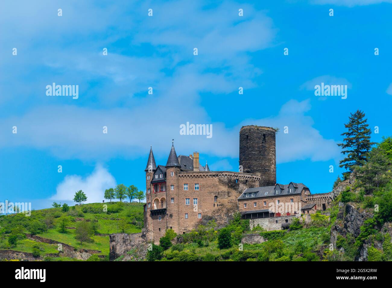 Schloss Katz aus dem 14. Jahrhundert, St. Goarshausen, Oberes Mittelrheintal, UNESCO-Weltkulturerbe, Rheinland-Pfalz, Deutschland Stockfoto