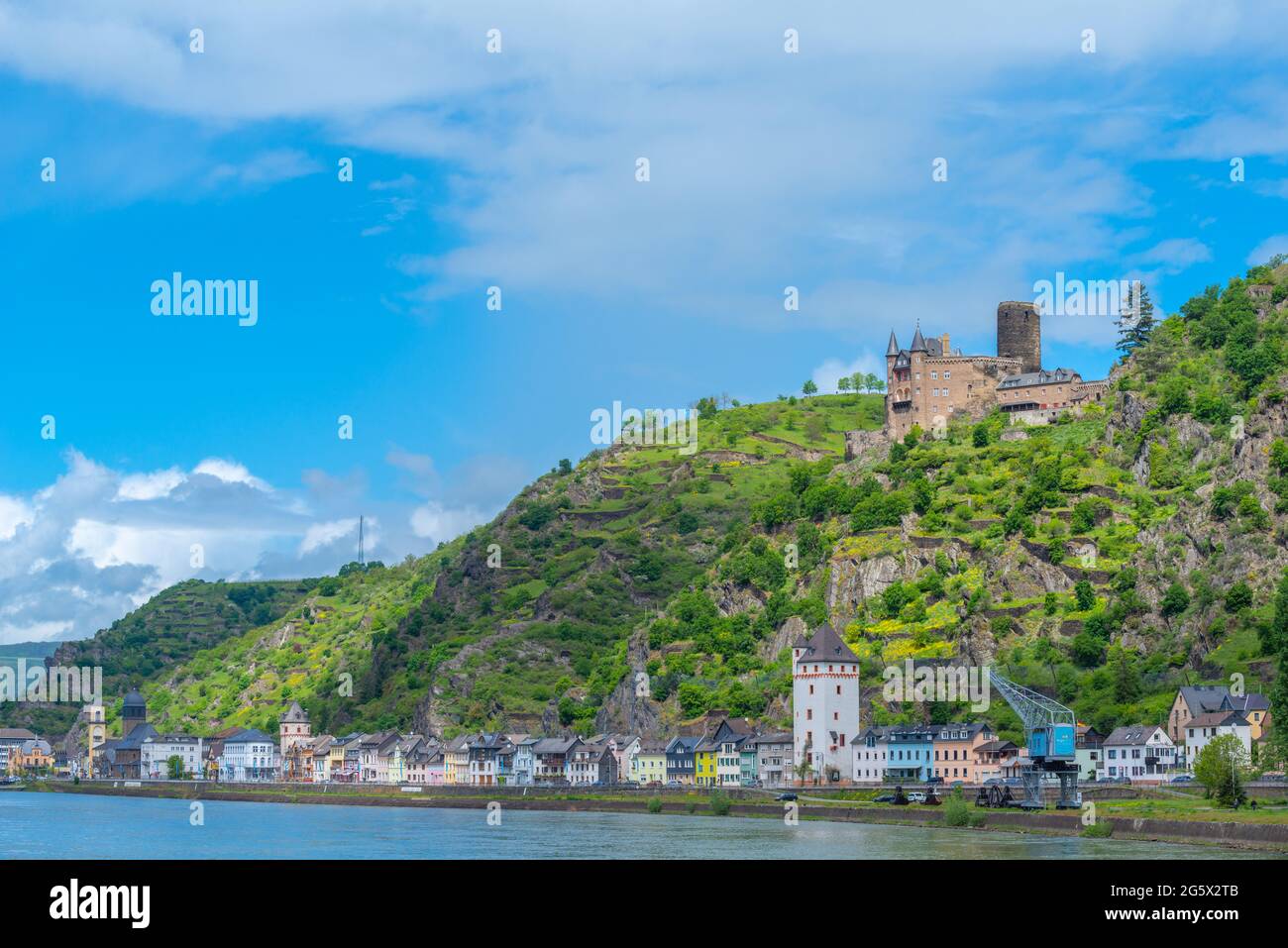 Schloss Katz aus dem 14. Jahrhundert, St. Goarshausen, Oberes Mittelrheintal, UNESCO-Weltkulturerbe, Rheinland-Pfalz, Deutschland Stockfoto