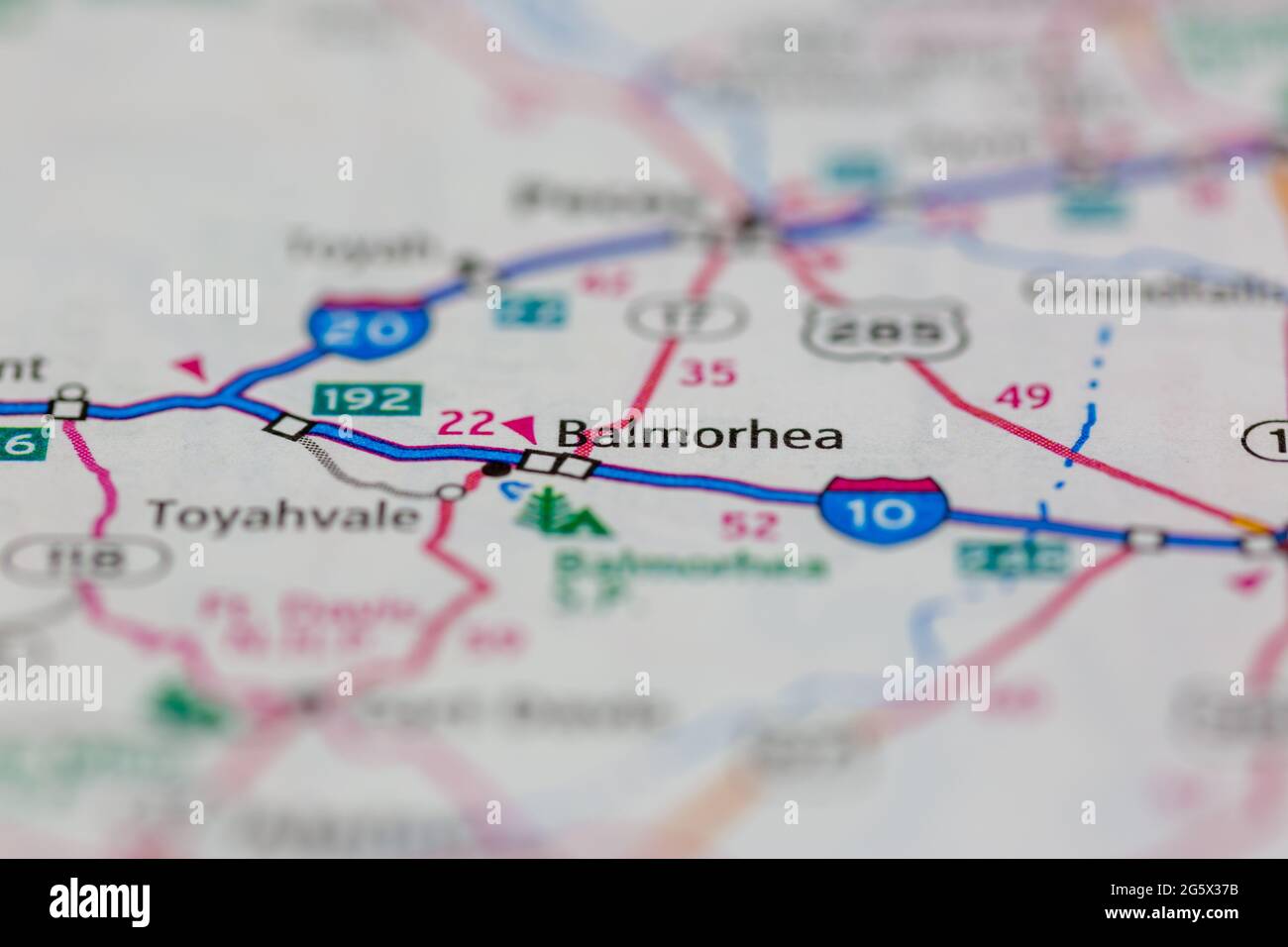 Balmorhea Texas USA wird auf einer Geografie- oder Road-Map angezeigt Stockfoto