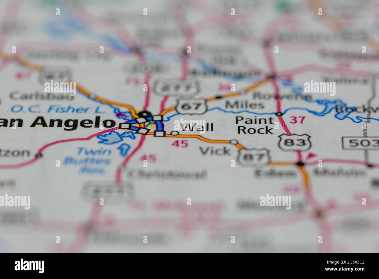 Wall Texas USA wird auf einer Geografie- oder Straßenkarte angezeigt Stockfoto