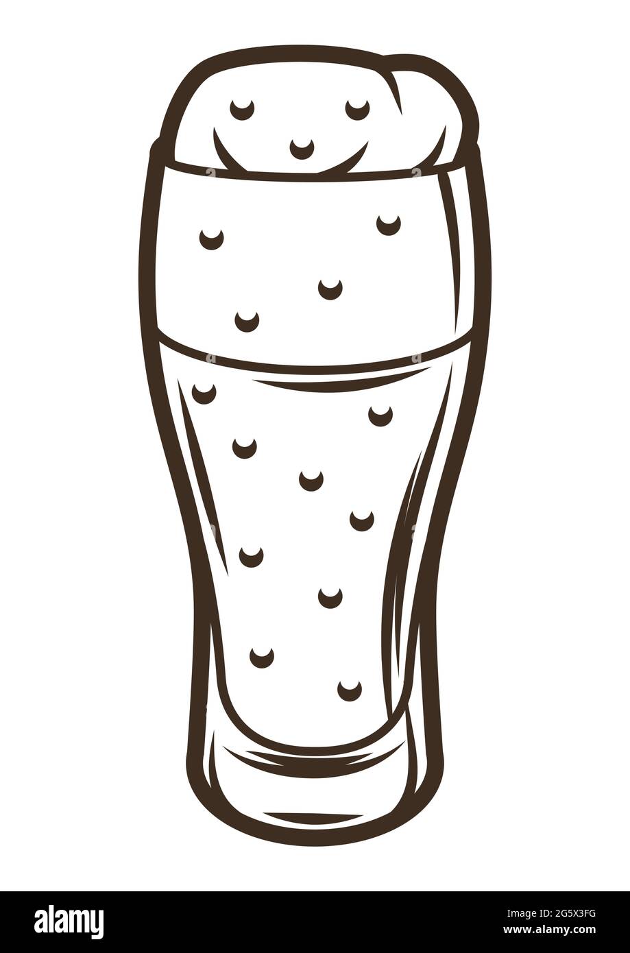 Illustration von Glaskelch mit Bier. Objekt in Gravur handgezeichneten Stil. Altes Element für Bierfest oder Oktoberfest. Stock Vektor