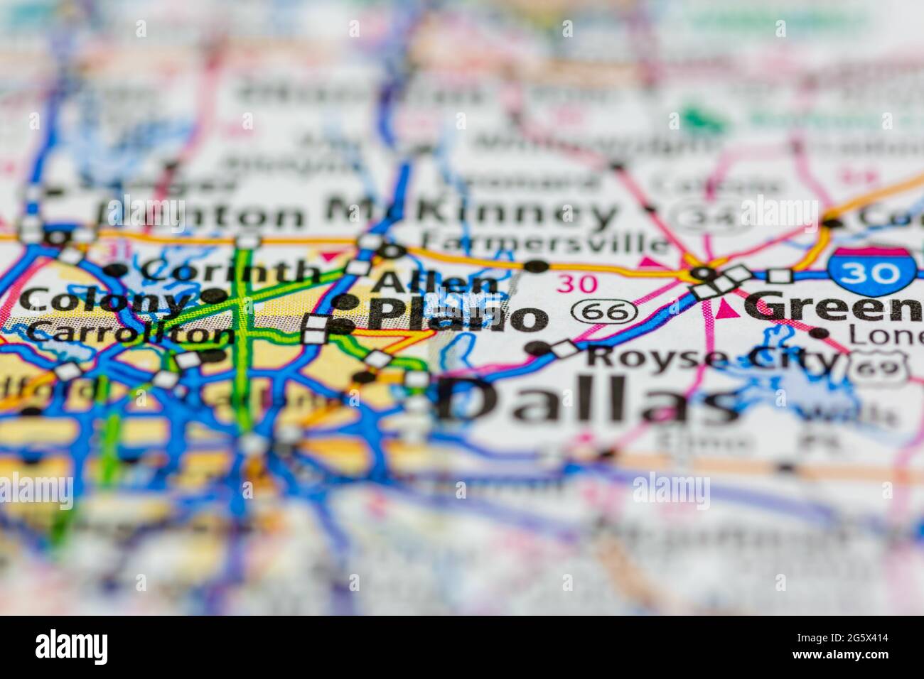 Plano Texas USA wird auf einer Geografie- oder Road-Map angezeigt Stockfoto