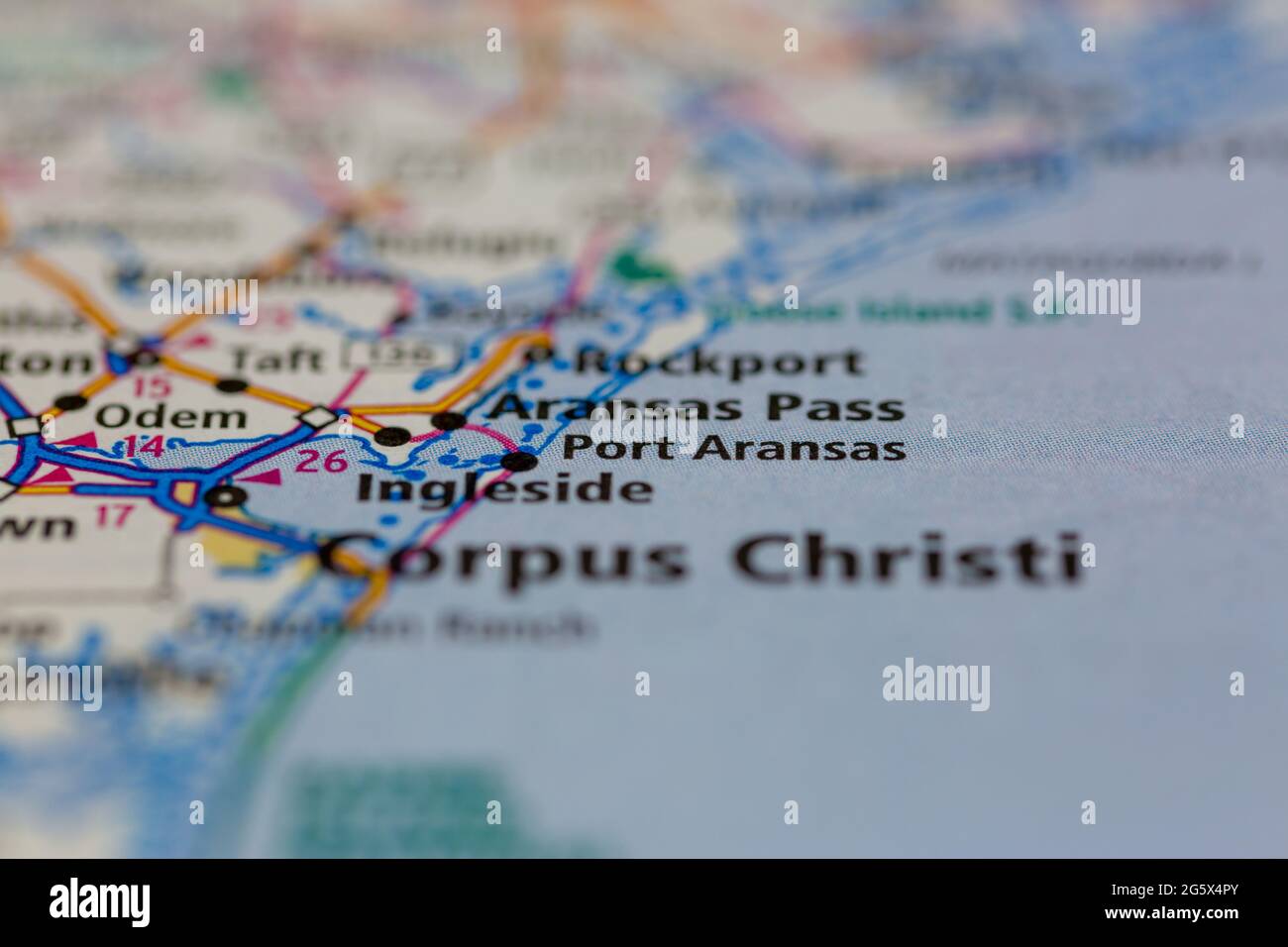 Port Aranas Texas USA auf einer Geografie- oder Straßenkarte angezeigt Stockfoto