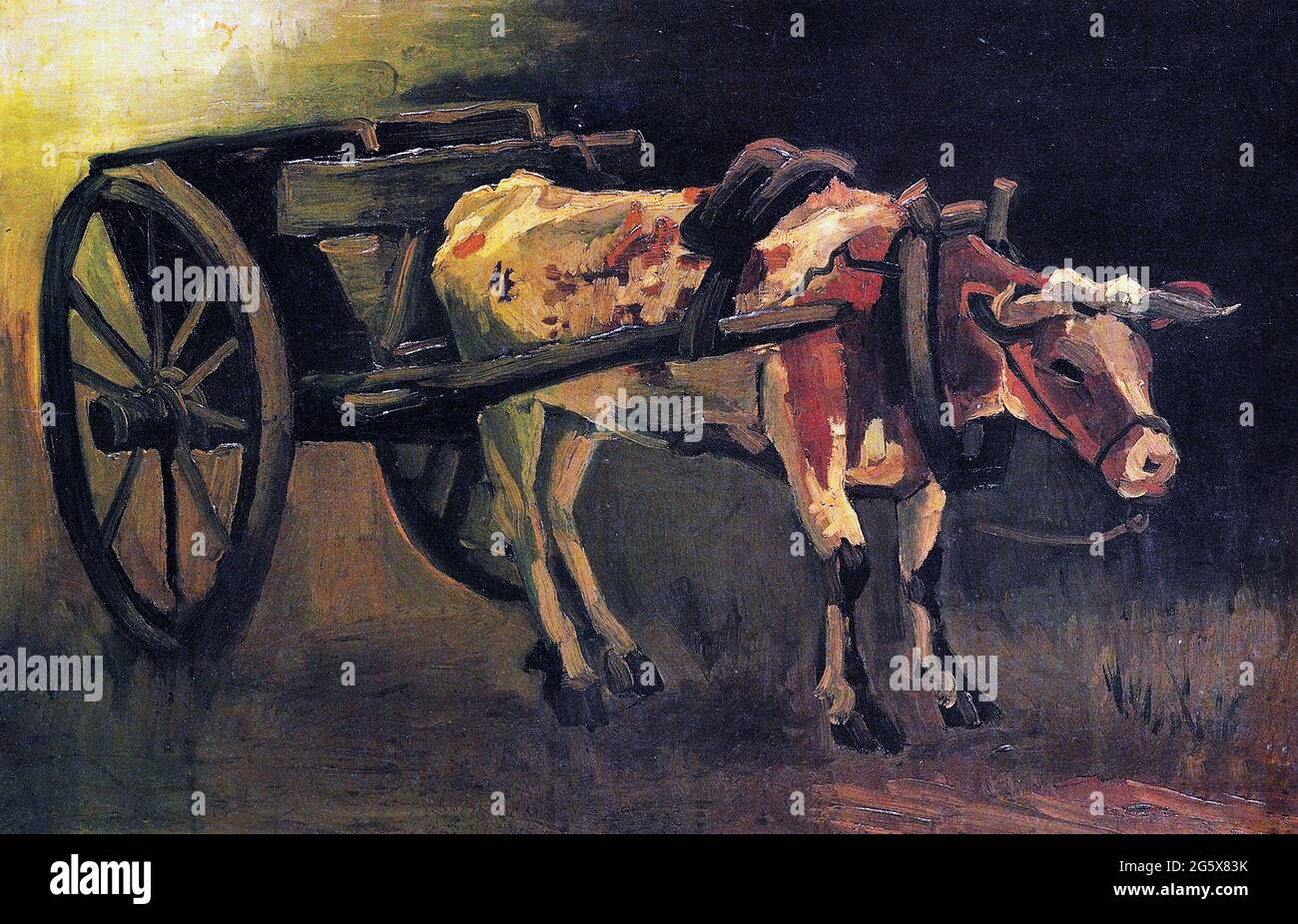 Wagen mit rotem weißen Ochsen von Vincent Van Gogh 1884. Kroller-Muller Museum in Otterlo, Niederlande Stockfoto