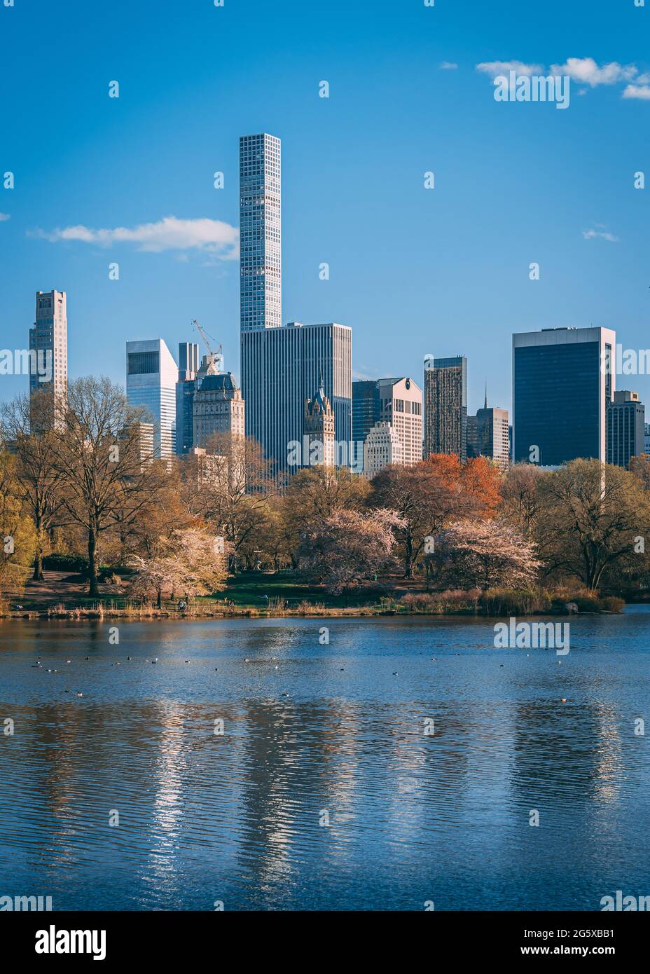 Der See und die Skyline von Midtown Manhattan, Central Park, New York City Stockfoto