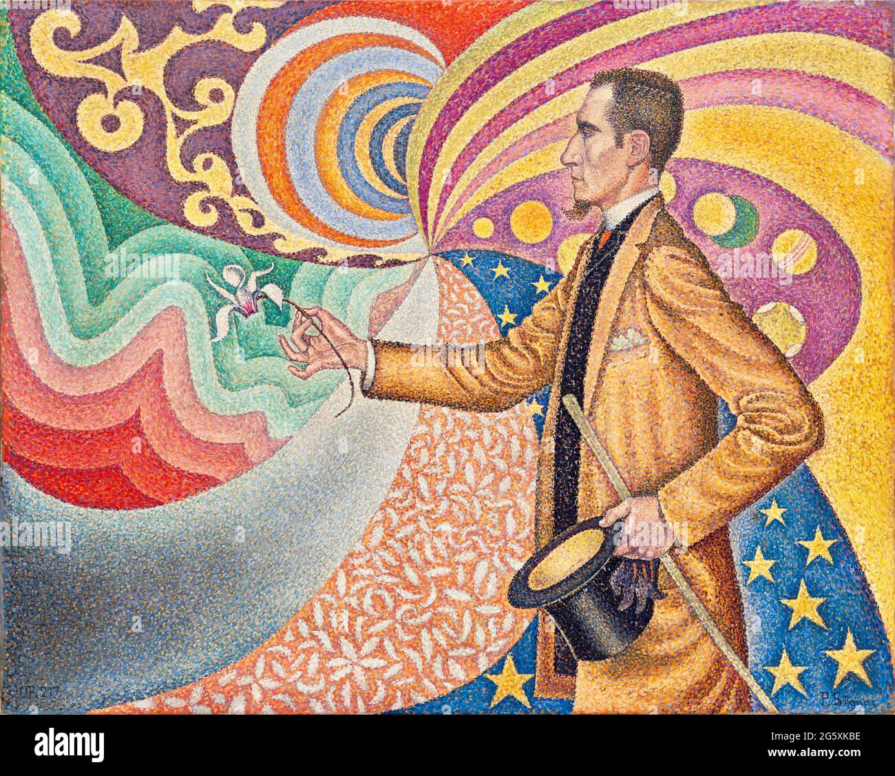 Paul Signac Kunstwerk mit dem Titel Portrait of Félix Fénéon - Opus 217. Against the Enamel of a Background rhythmisch mit Beats and Angles, Tones und Tönungen. Stockfoto