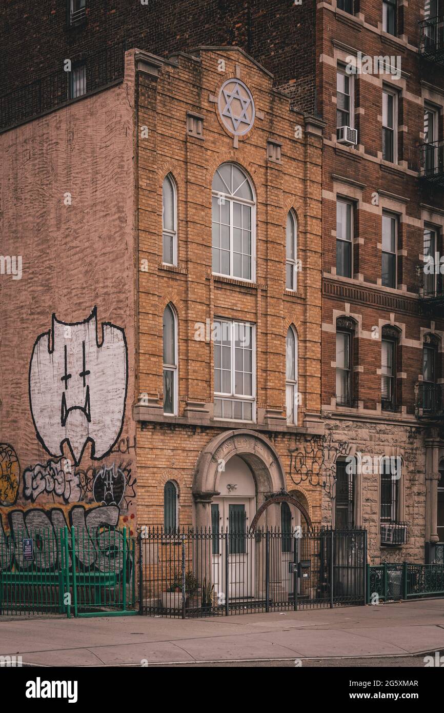 Synagoge im East Village, Manhattan, New York City Stockfoto