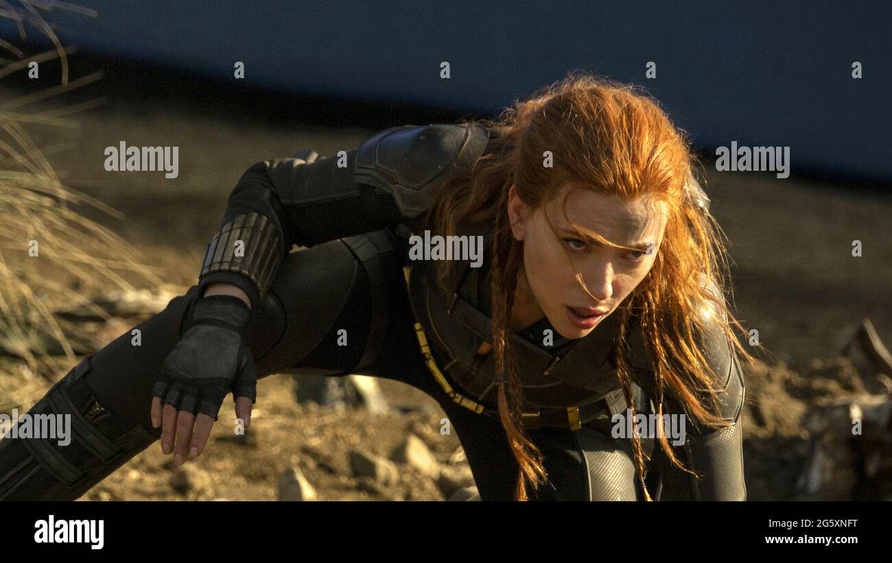 Black Widow (2020) unter der Regie von Cate Shortland und mit Scarlett Johansson in der Hauptrolle als Natasha Romanoff (alias Black Widow), die ihren eigenen Film "Marvel Cinematic Universe" zwischen "Captain America Civil war" und "Avengers Infinity war" erhält. Stockfoto