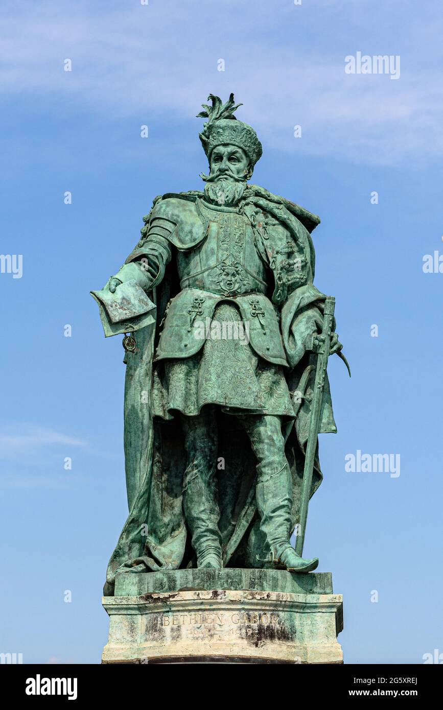 Die Statue von Gabor Bethlen auf dem Heldenplatz / Hosok tere in Budapest Stockfoto