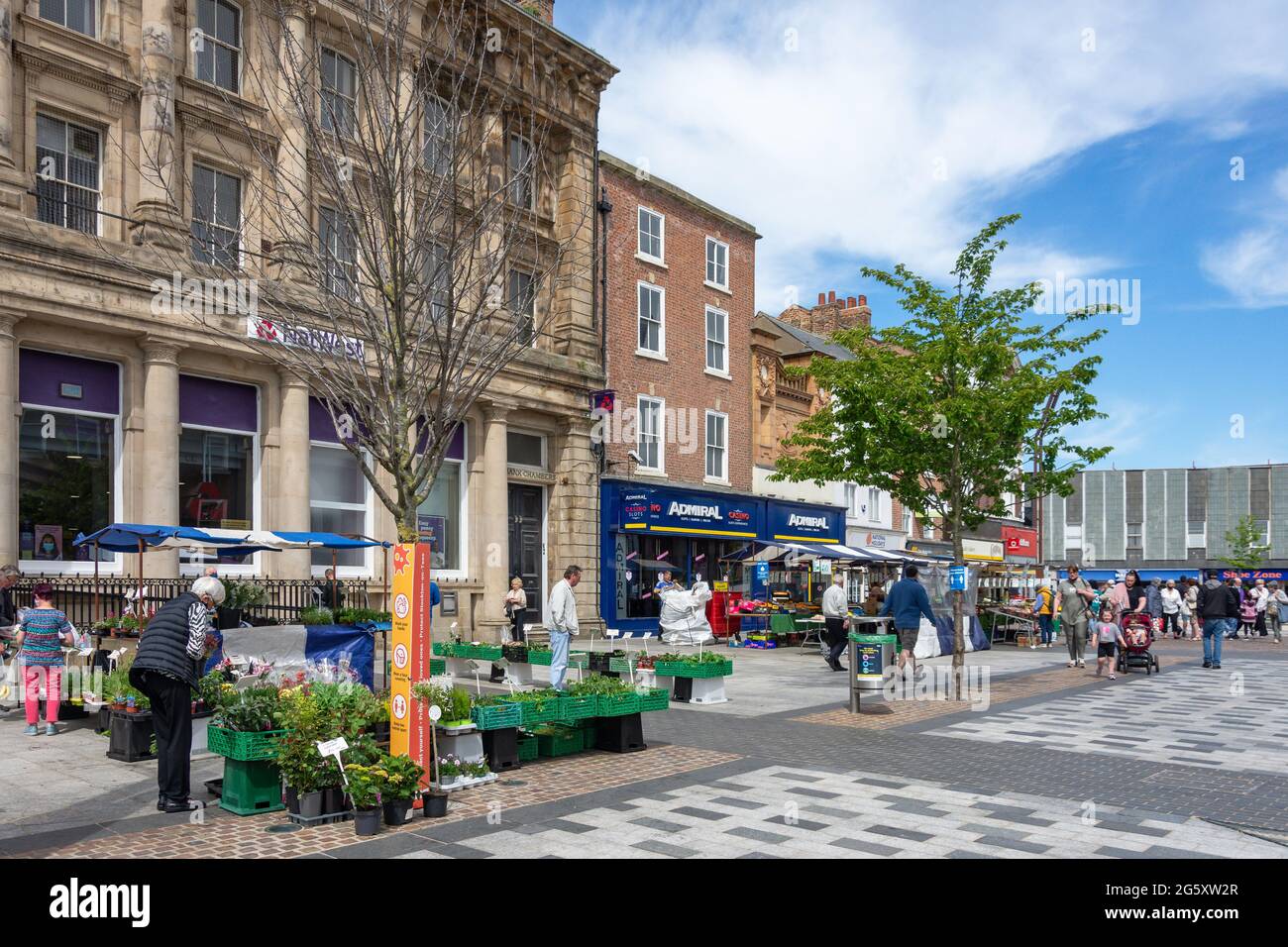 Marktstände, High Street, Stockton-on-Tees, County Durham, England, Vereinigtes Königreich Stockfoto