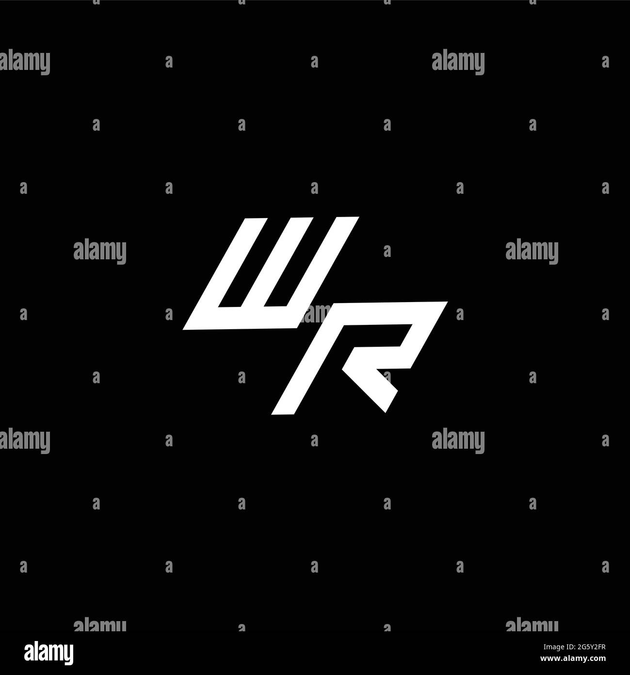 WR-Logo-Monogramm mit bis zu Down-Stil moderne Design-Vorlage isoliert auf schwarzem Hintergrund Stock Vektor