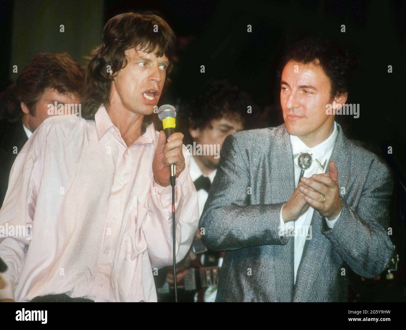 Mick Jagger Bruce Springsteen 1988 Rock n’ Roll Hall of Fame Foto von Adam Sculls/PHOTOlink Stockfoto
