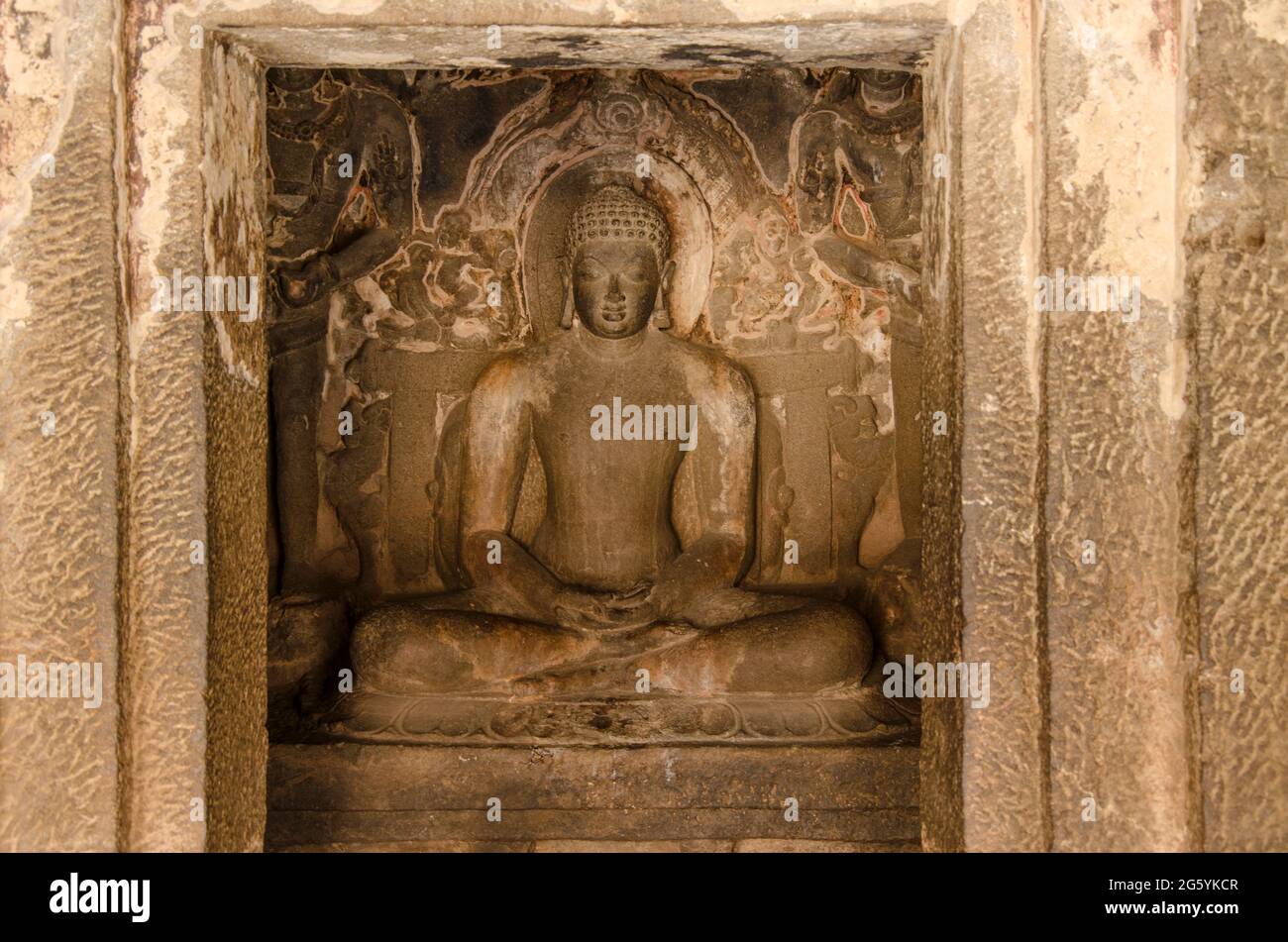 Buddha, Ellora-Höhlen, Aurangabad- Indien, UNESCO-Weltkulturerbe Stockfoto