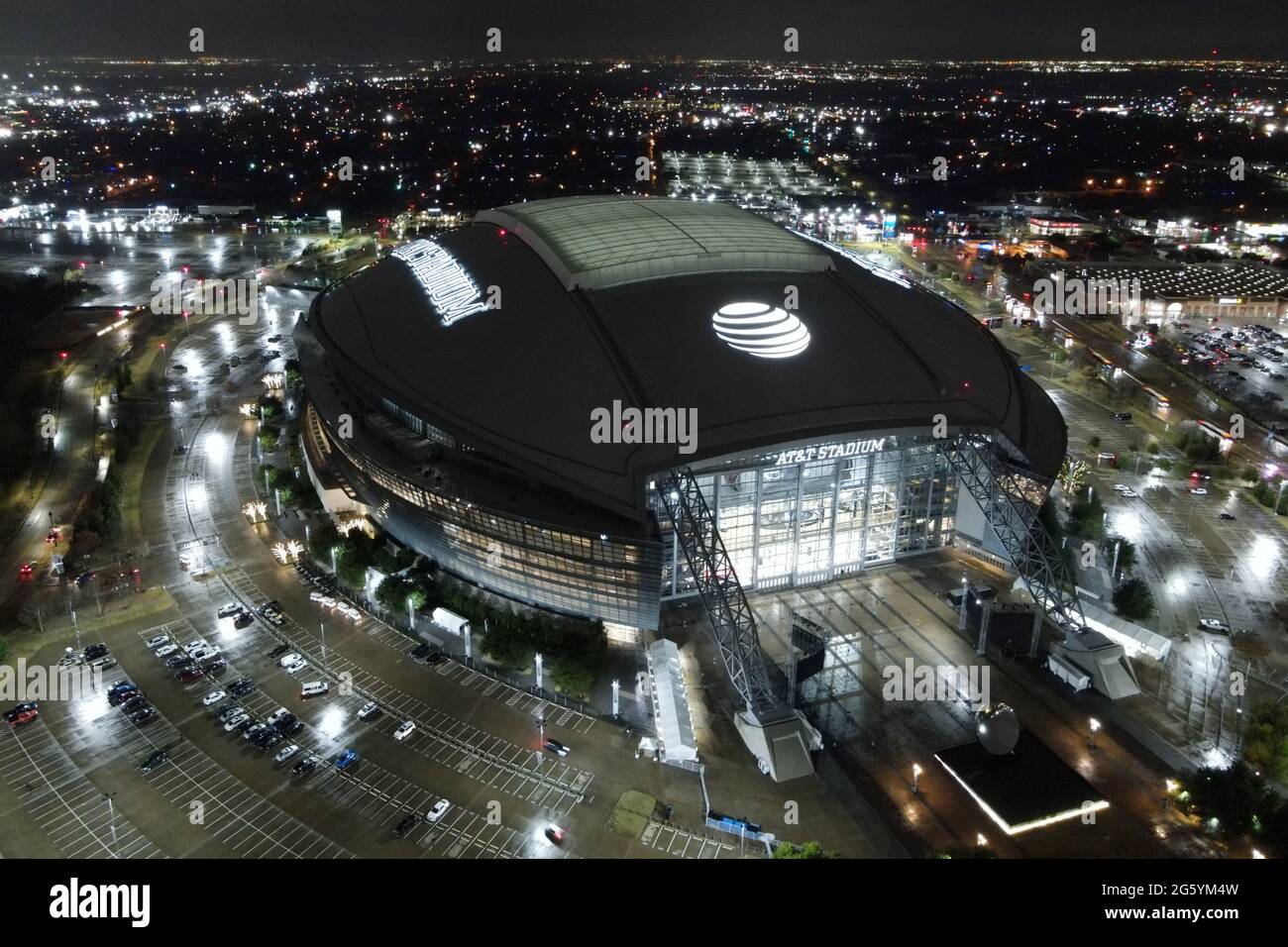 Eine Luftaufnahme des AT&T Stadions, Freitag, 1. Januar 2021, in Arlington, Tex. Das Stadion ist die Heimat der Dallas Cowboys. Stockfoto