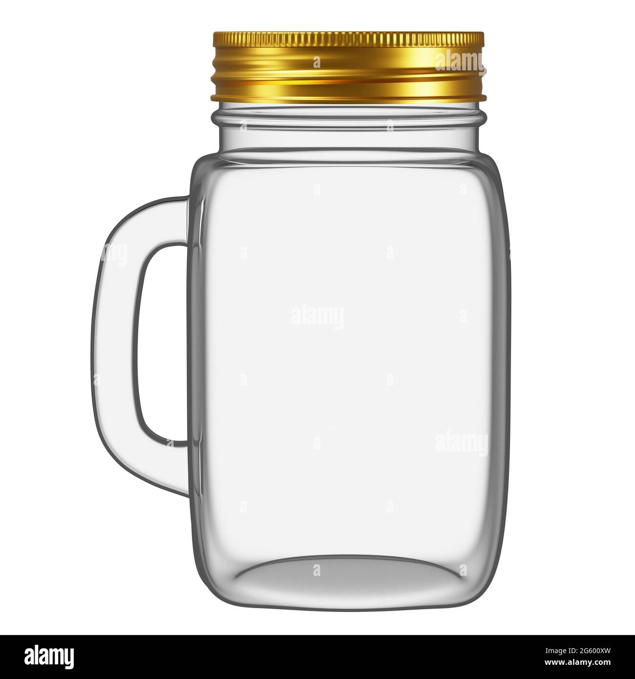 Realistischer quadratischer Glasbecher, Glas, Flasche mit goldenem Deckel  und weißem Hintergrund. Spender für Wasser, Saft, Mix und andere Getränke  Stockfotografie - Alamy