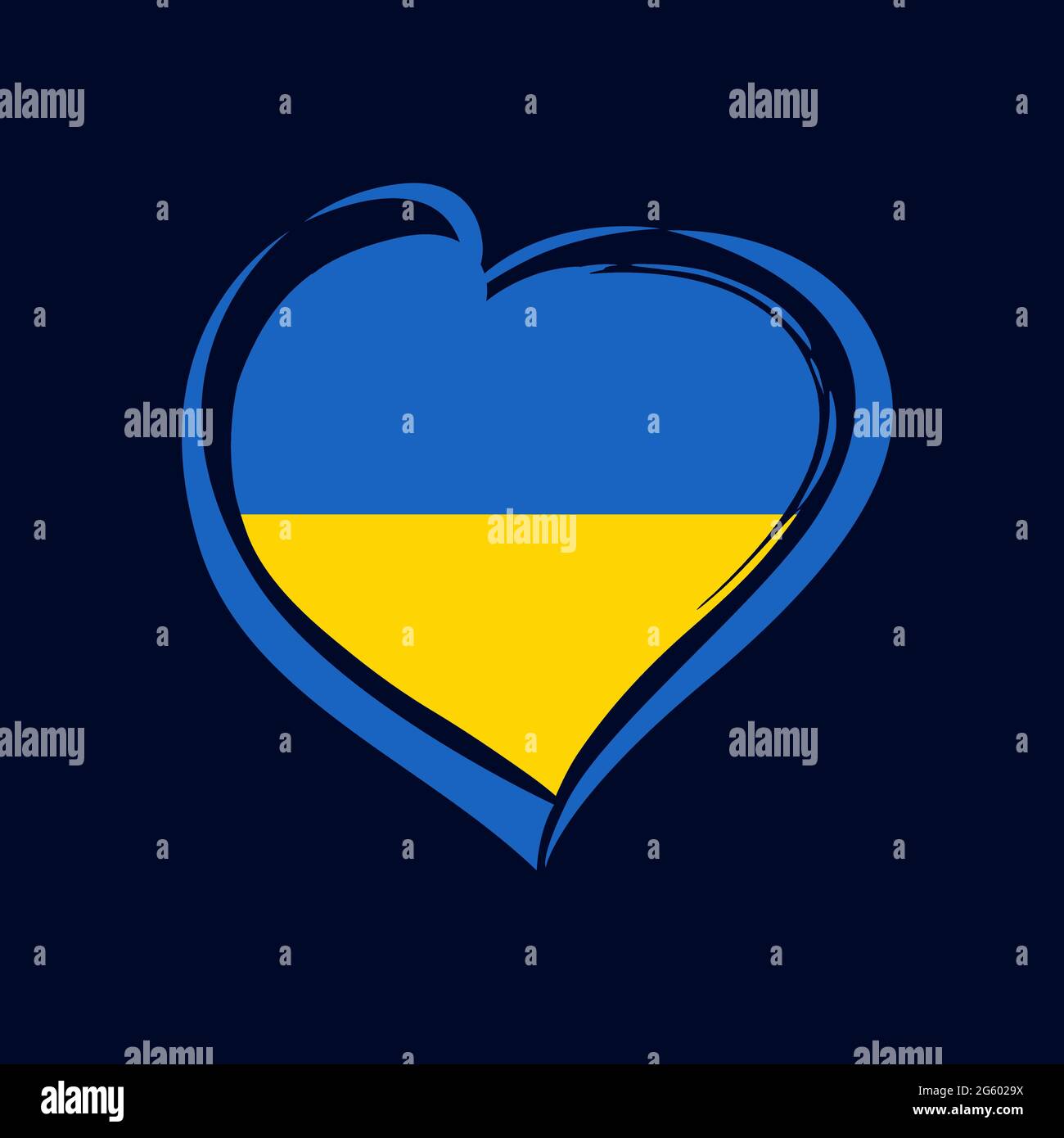 Liebe Ukraine Emblem mit Herz in Flaggenfarben. Ukrainischer Nationalfeiertag 24. August 1991. Vector Grußkarte zur Feier des Unabhängigkeitstages Stock Vektor