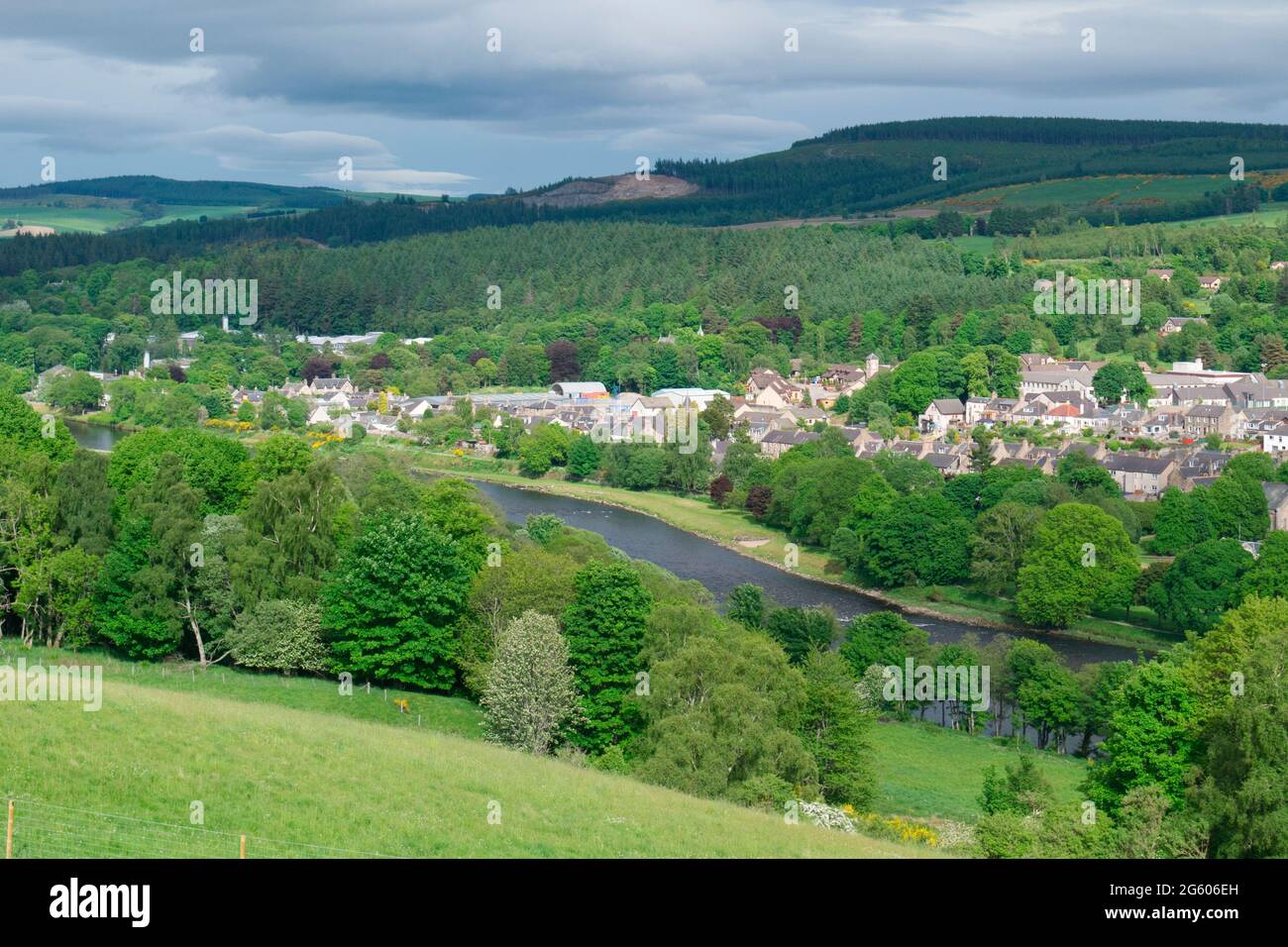 Aberlour und River Spey, Grampian Stockfoto