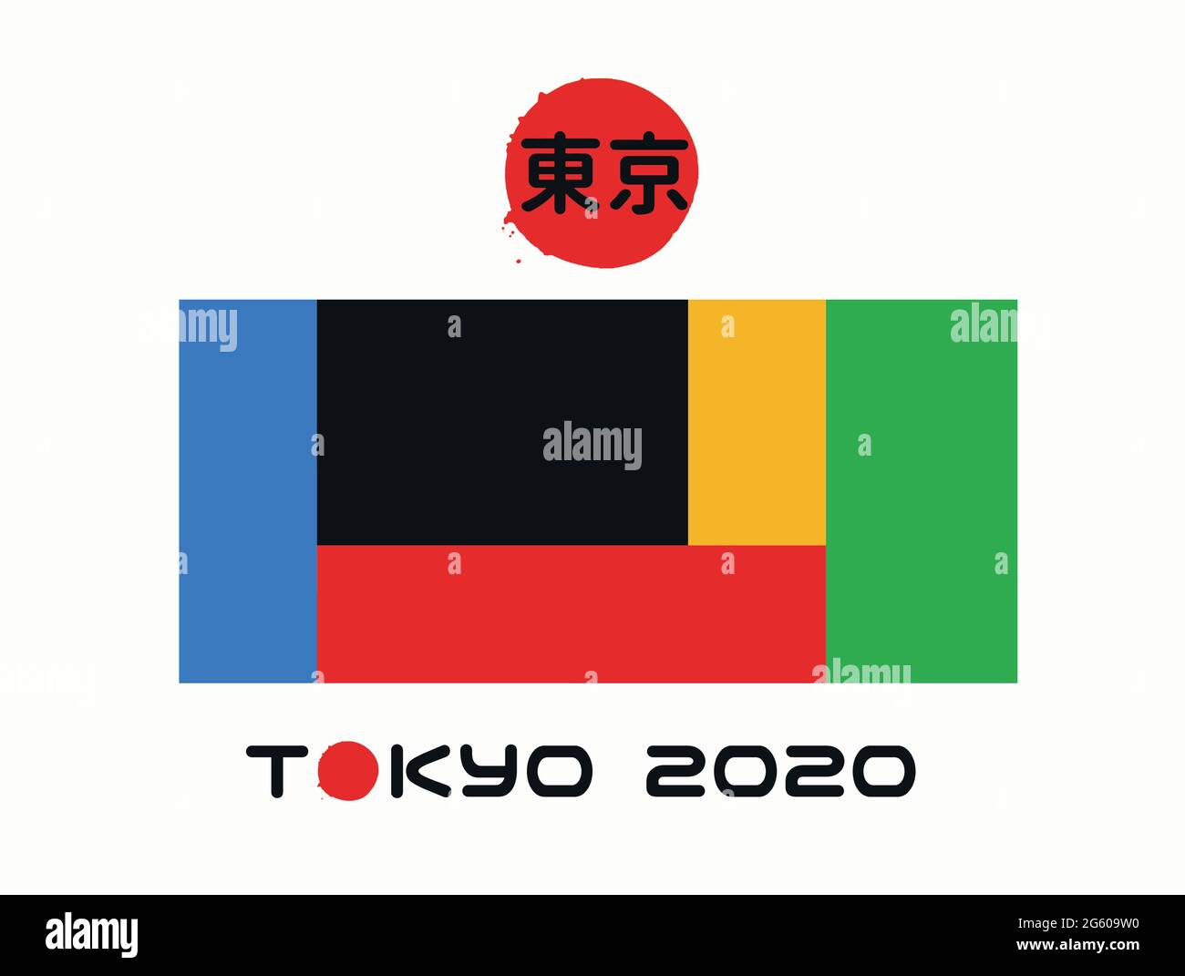 Tokyo Abstract Summer Games in Japan. Logo-Design für Sportveranstaltungen im japanischen Kalligrafie-Stil mit Kanji-Charakter für Tokio Stock Vektor