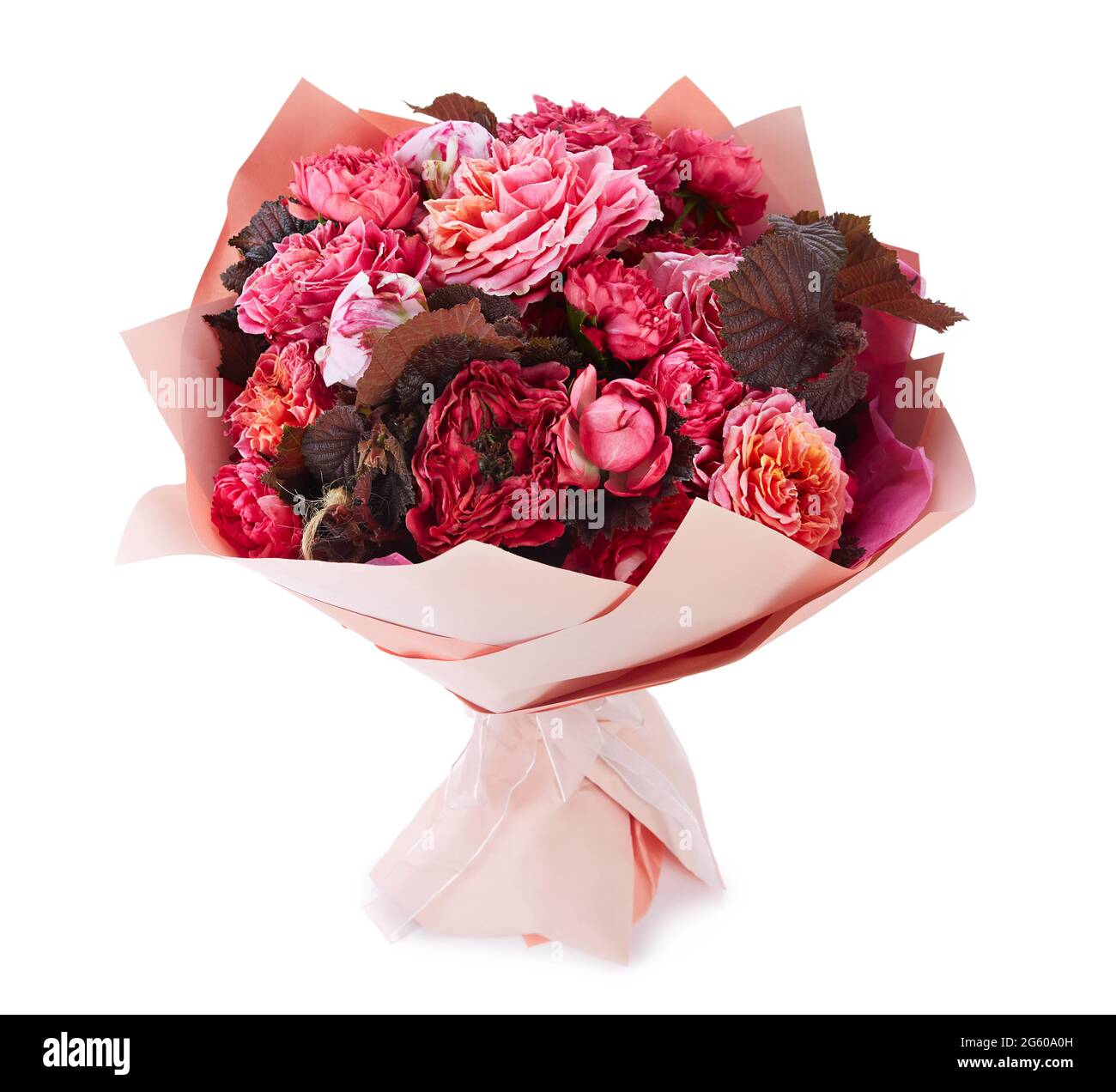 Riesiger frischer Blumenstrauß isoliert auf weißem Hintergrund. Luxus Blumenstrauß für Valentinstag. Feier der Verlobung oder Hochzeit Stockfotografie