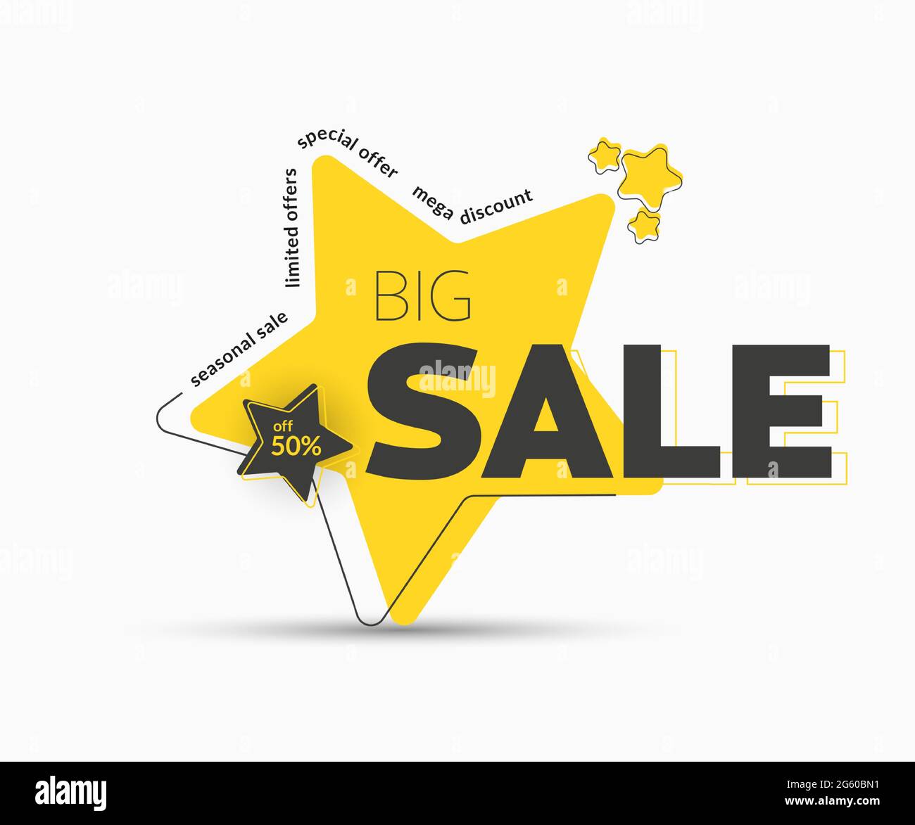 Vector gelbe Aufkleber Design in Form eines Sterns für einen großen Verkauf. 50 % Rabatt-Tag-Vorlage Stock Vektor