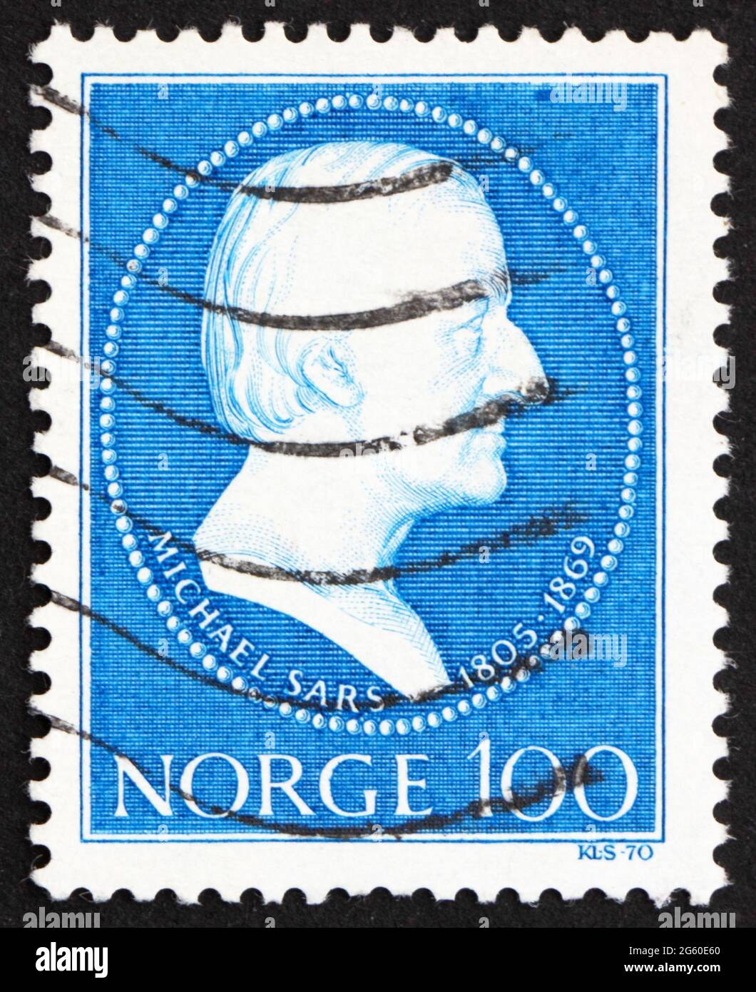 NORWEGEN - UM 1970: Eine in Norwegen gedruckte Briefmarke zeigt Michael SARS, Zoologe, um 1970 Stockfoto