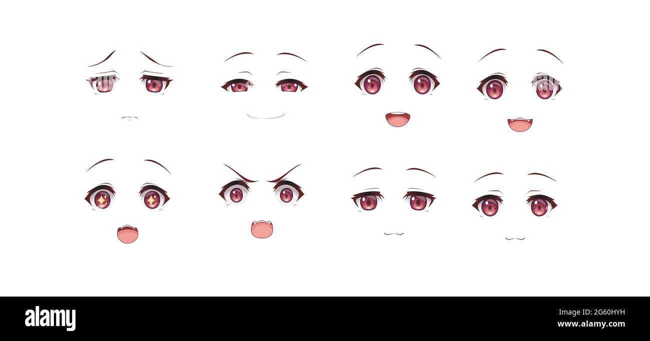 Anime Manga Ausdrücke Augen Set Hund Mädchen. Japanischer Cartoon-Stil  Stock-Vektorgrafik - Alamy