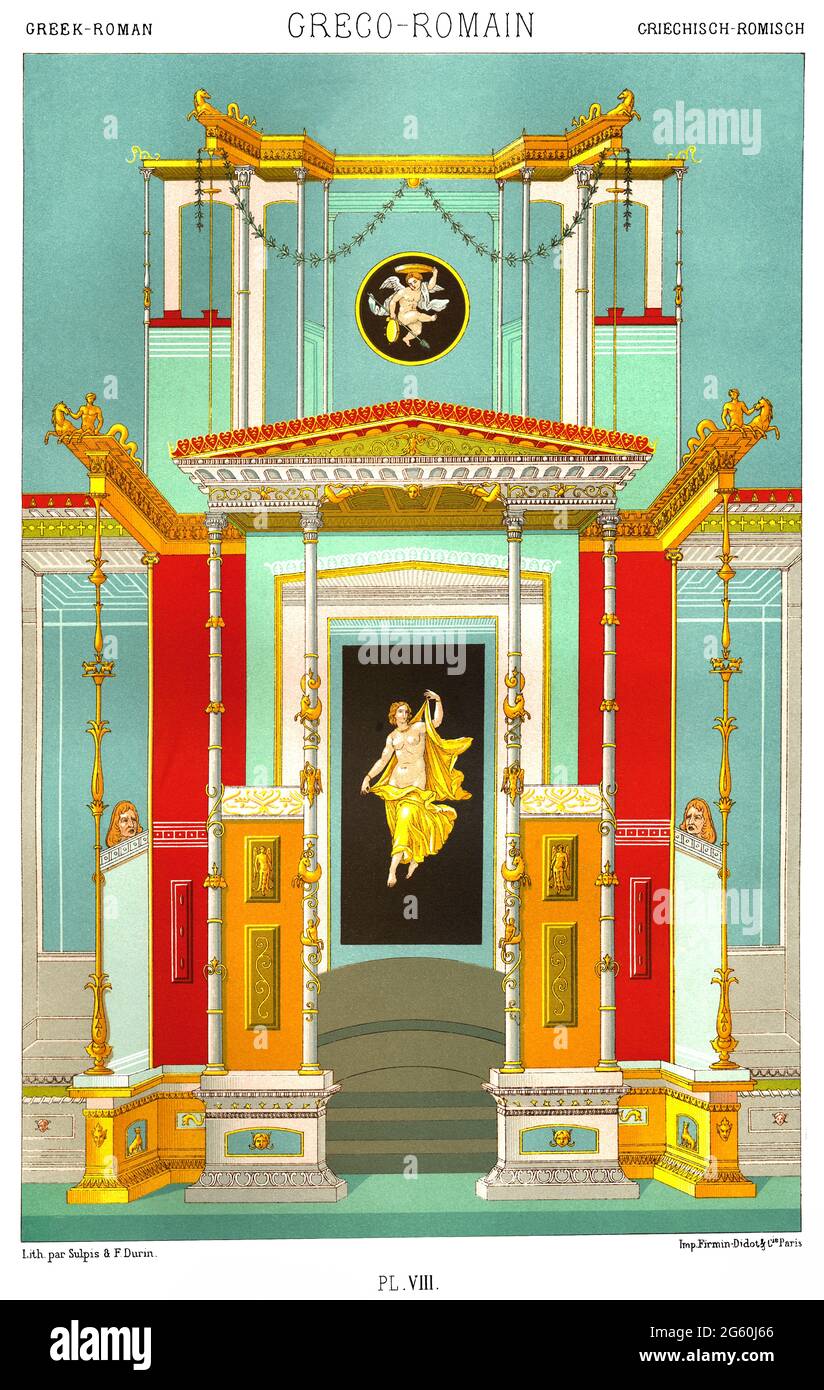 Griechisch-römische Antike - Pompejanischer Stil, Dekorative Architektur - EINE gemalte Wand in der Casa delle Suanotrici in Pompeji - von der Ornament 1880. Stockfoto