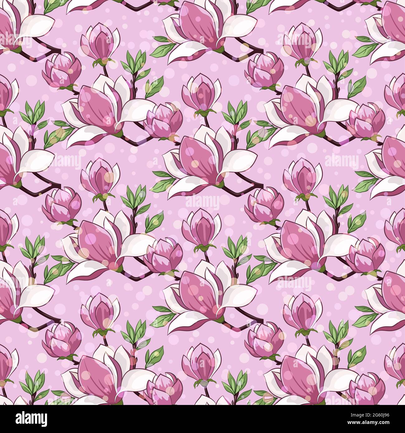 Nahtloser Hintergrund, Zweig eines Frühlings blühende Magnolienbaumblumen, Fliesenmuster. Vektor Stock Vektor