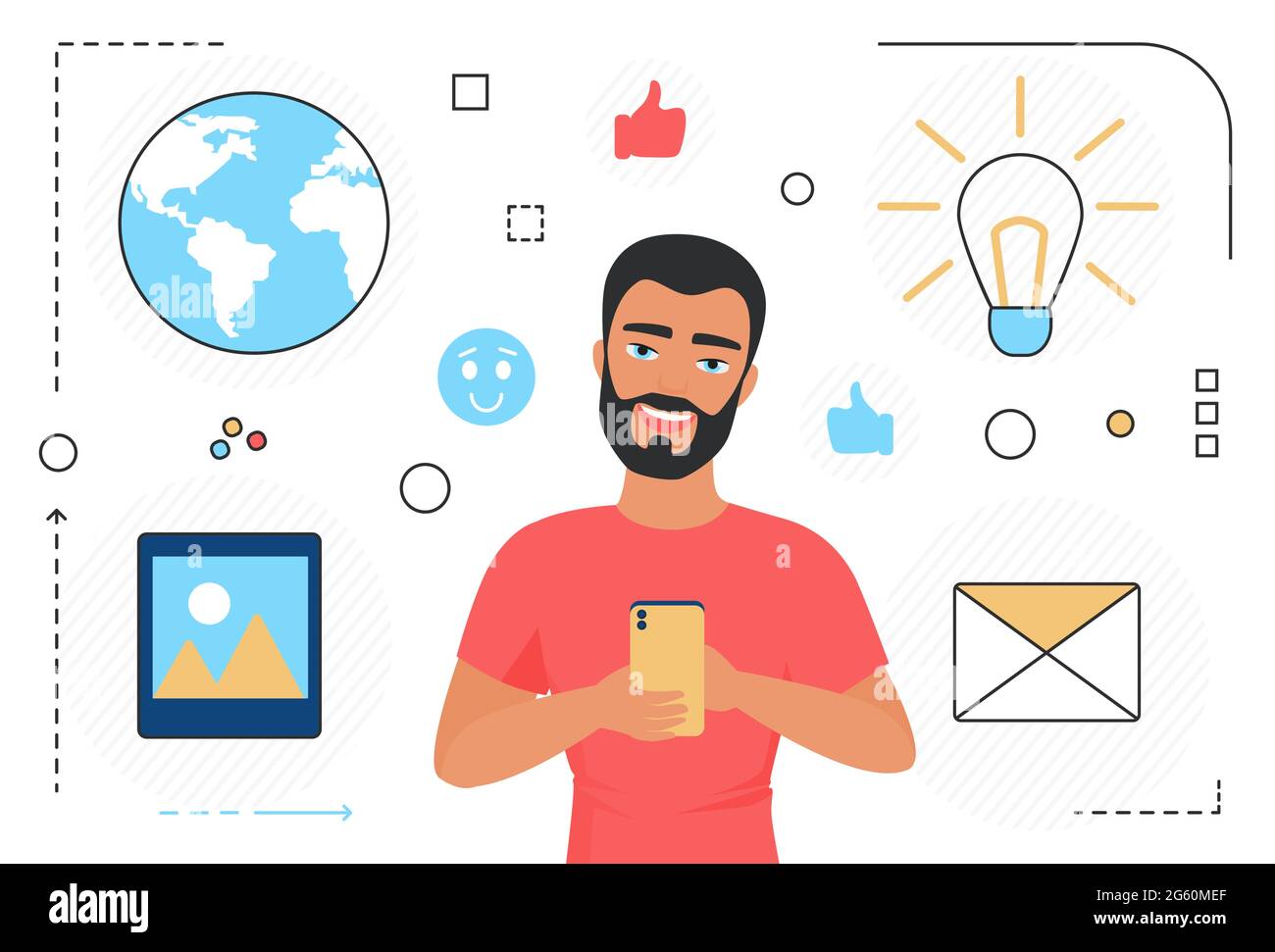 Büroangestellte arbeiten zusammen an einer Vektordarstellung für Geschäftsaufgaben. Cartoon junge Geschäftsmann Charakter lächelnd, in der Nähe von Computer-Schreibtisch und arbeiten Mitarbeiter Sekretärin Frau Hintergrund Stock Vektor