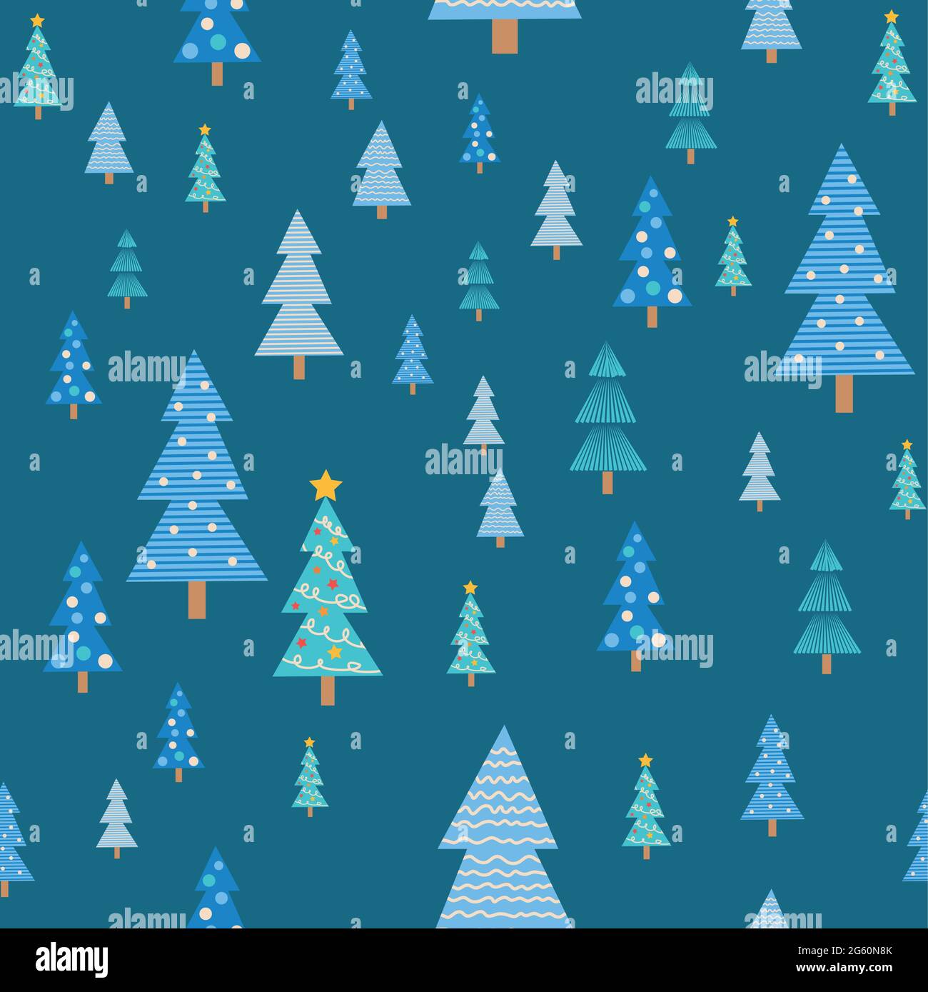 weihnachtsbaum nahtloses Muster. Winterwald, Pinien und Schneeflocken Druck für Stoff, Geschenkpapier Stock Vektor