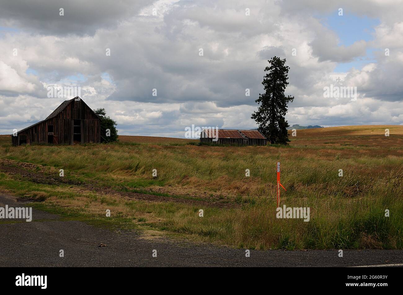 southwick/Nez Perce County/Idaho/USA. 23.Juni 2018.-Alte Scheunen und Autos und Picknicks als Müll oder Kunst oder alte Geschichte der Vereinigten Staaten von Amerika. Und o Stockfoto