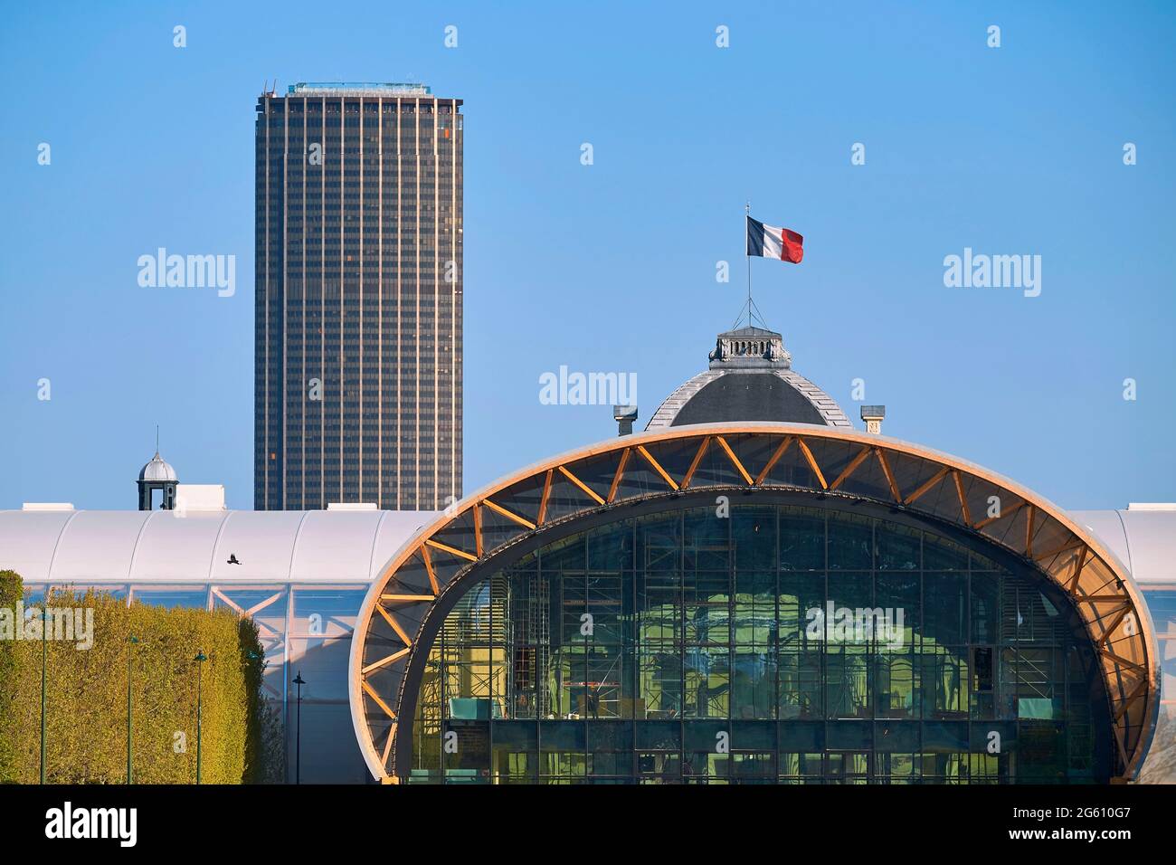 Frankreich, Paris, UNESCO-Weltkulturerbe, Champs de Mars, Grand Palais Ephemere, Militärschule und Montparnasse-Turm Stockfoto