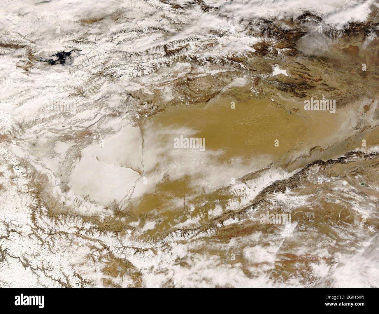 TAKLAMAKAN-WÜSTE, ZENTRALASIEN - Mai 2008 - SATELLITENANSICHT der Taklamakan-Wüste in Zentralasien - Foto: Geopix/NASA Stockfoto