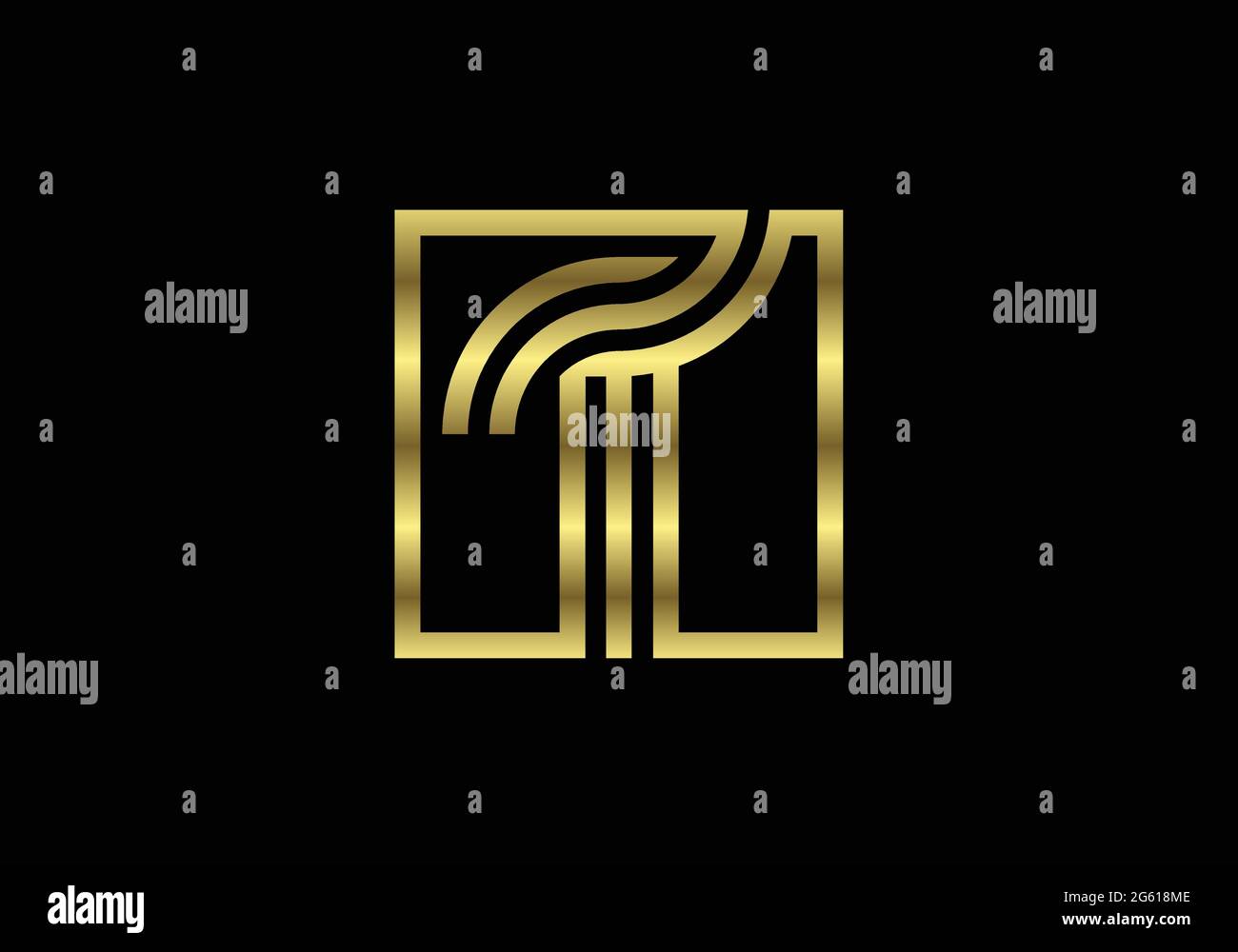Goldene große Linien Buchstabe T. Kreative Linie Buchstaben Design, Graphic Alphabet Symbol für Logo, Poster, Einladung. Vektor Stock Vektor