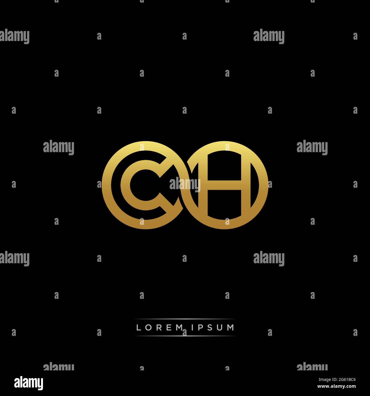 Anfangsbuchstabe verbunden Kreis Kapital Monogramm Logo moderne Vorlage Gold Farbe Version auf schwarzem Hintergrund isoliert Stock Vektor