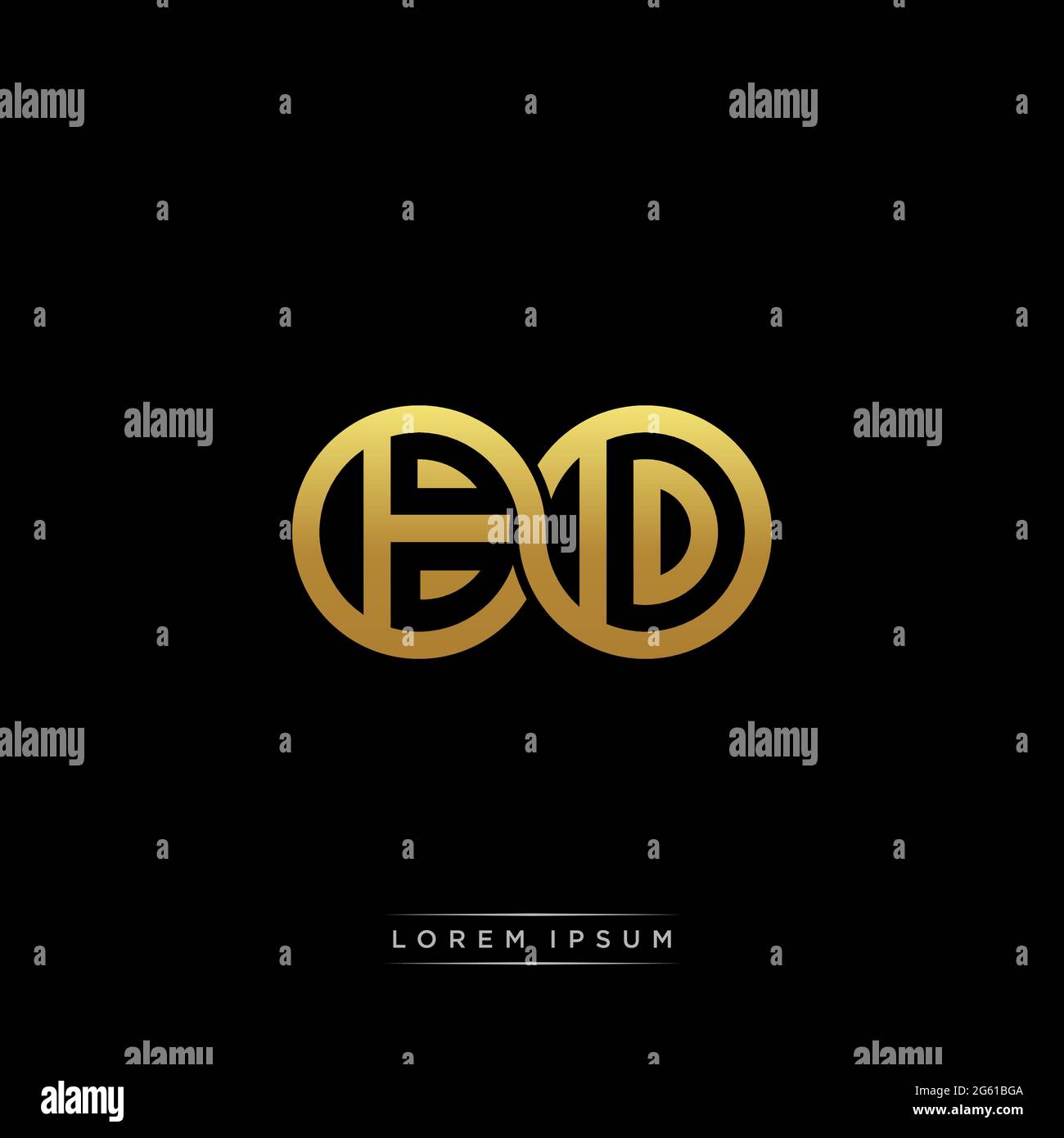 Anfangsbuchstabe verbunden Kreis Kapital Monogramm Logo moderne Vorlage Gold Farbe Version auf schwarzem Hintergrund isoliert Stock Vektor