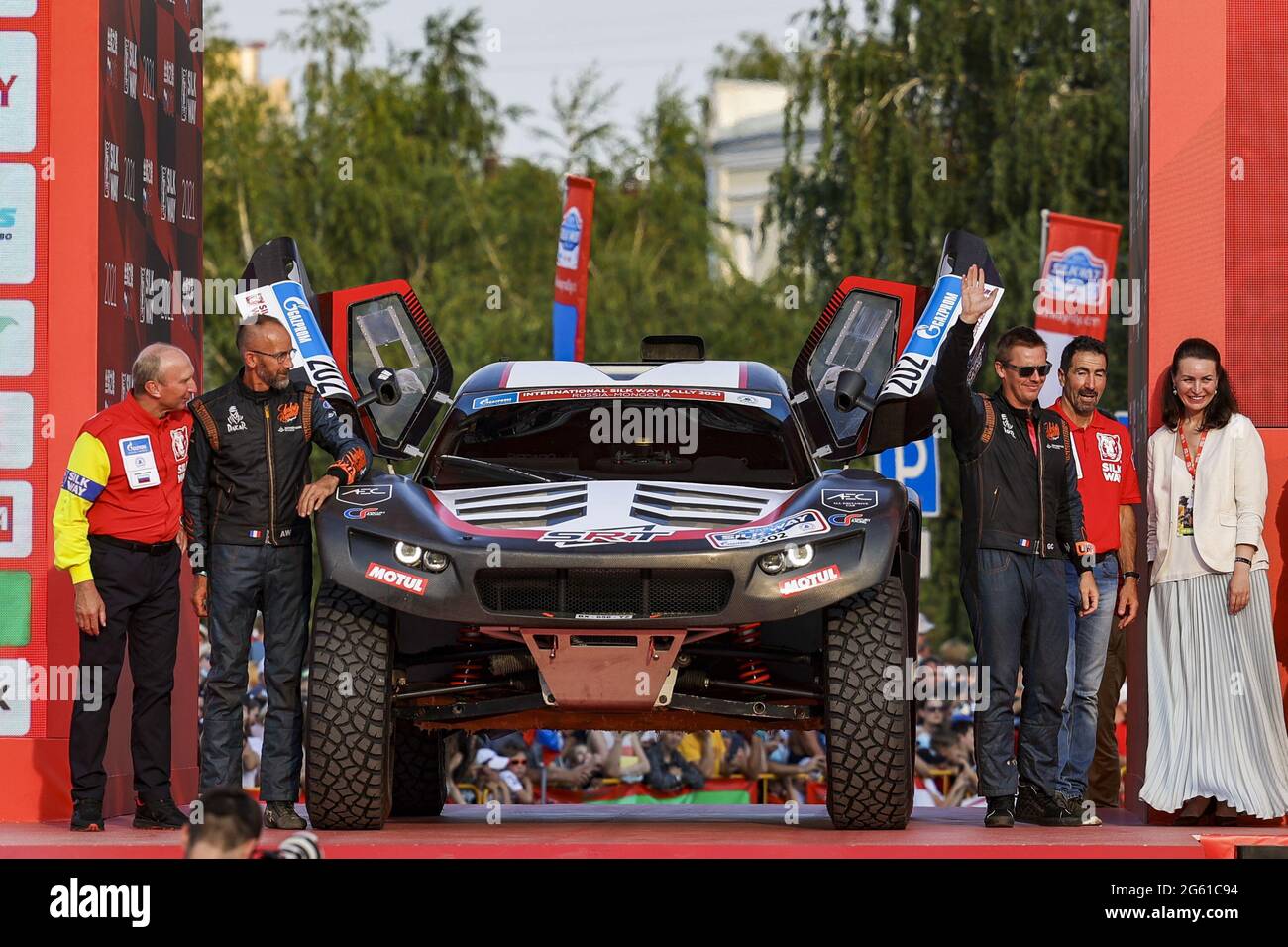 Omsk, Russland. Juli 2021. 202 Chicerit Guerlain (Fra), Winocq Alexandre (Fra), Serradori, Buggy Century CR6, Aktion während der Siegerehrung der Silk Way Rally 2021 in Omsk, Russland am 1. Juli 2011 - Foto Julien Delfosse/DPPI Kredit: Unabhängige Fotoagentur/Alamy Live News Stockfoto