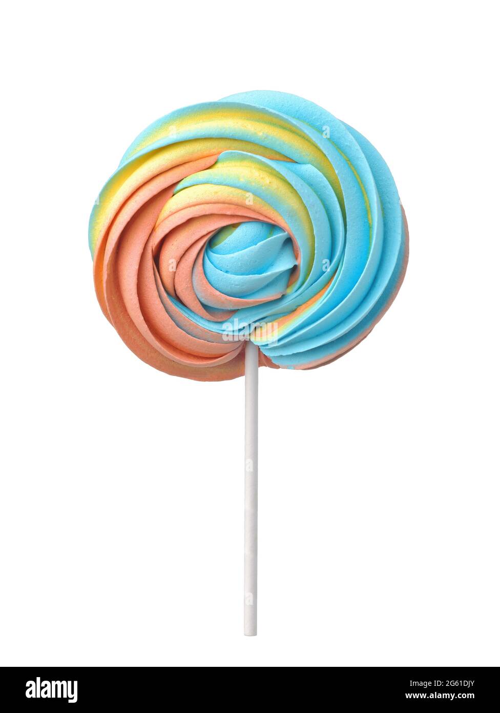 Vorderansicht des bunten Meringue Lollipop isoliert auf weiß Stockfoto