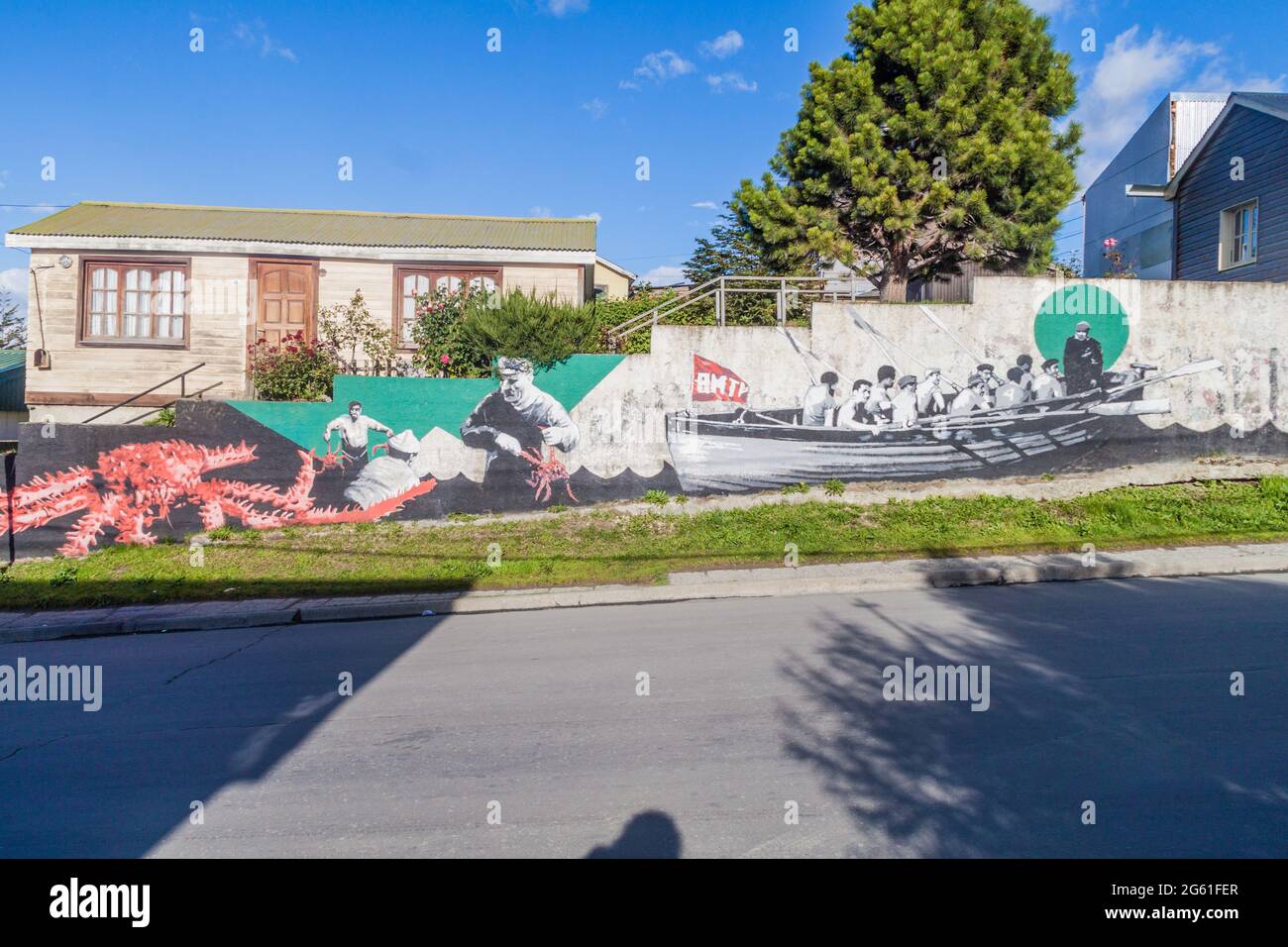 USHUAIA, ARGENTINIEN - 8. MÄRZ 2015: Wandmalereien in Ushuaia, Feuerland, Argentinien Stockfoto