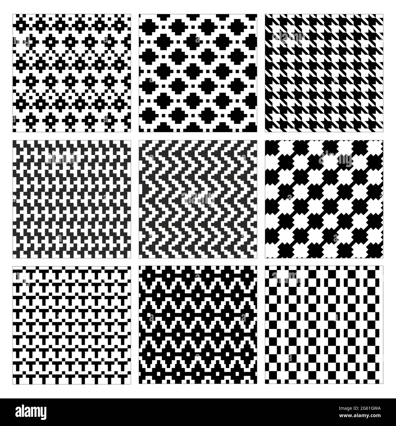 Nahtlose Vektorgrafik mit geometrischem Muster. Sammlung von modernen stilvollen kunstvollen abstrakten schwarz-weißen Textur Geometrie. Sich wiederholende Geometrie Stock Vektor